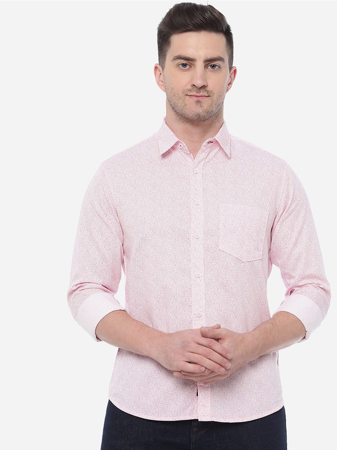 

Greenfibre Men Slim Fit Cotton Printed Casual Shirt, Pink