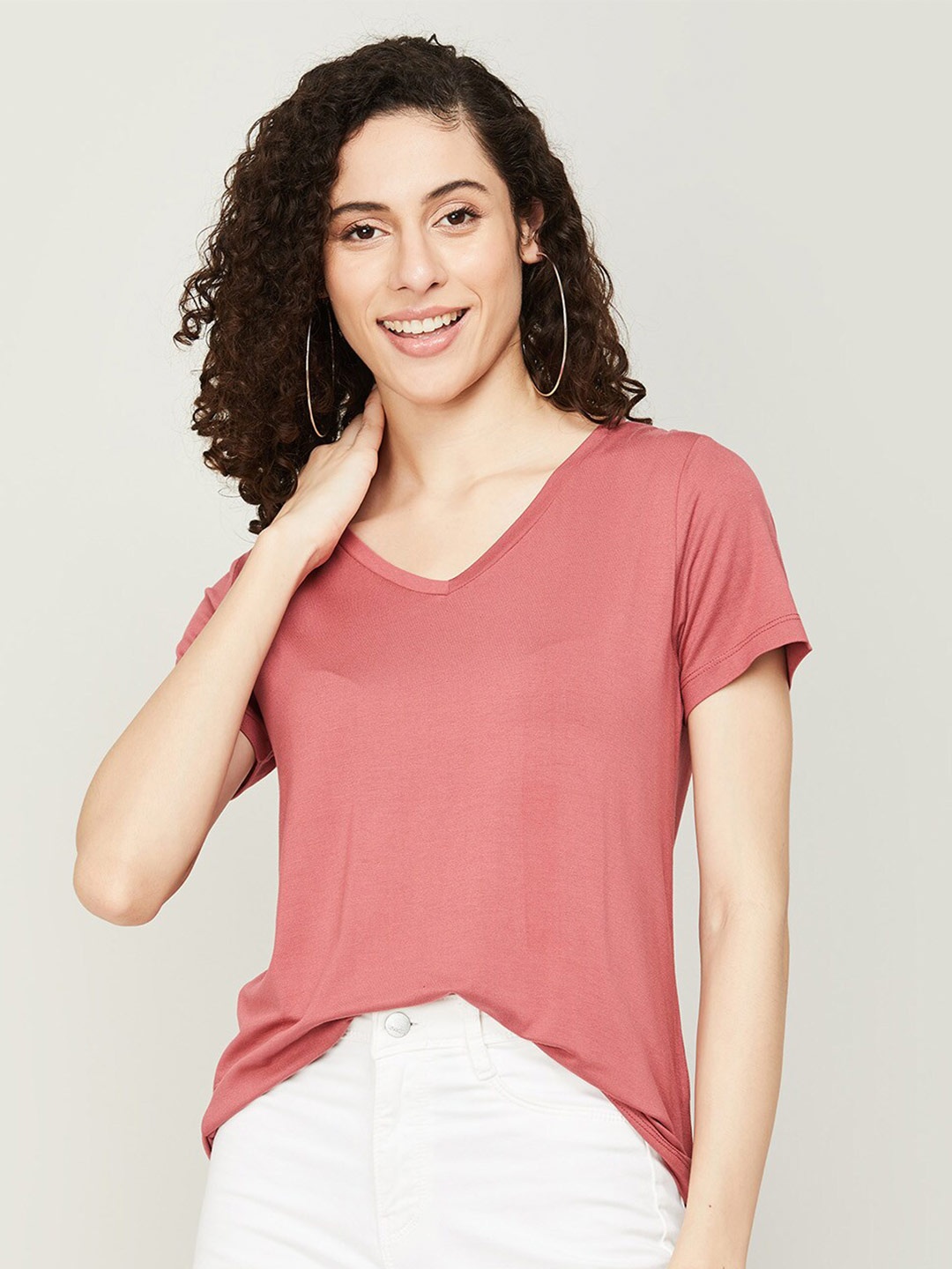 

Colour Me by Melange V Neck Top, Peach