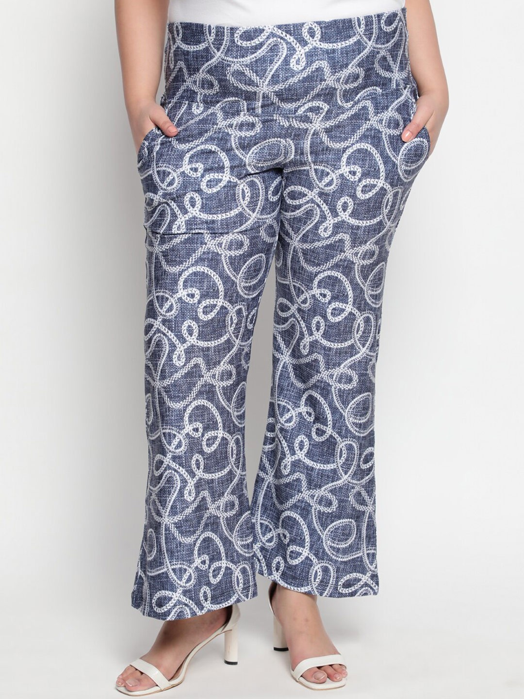 

Amydus Women Plus Size Printed Trouser, Blue
