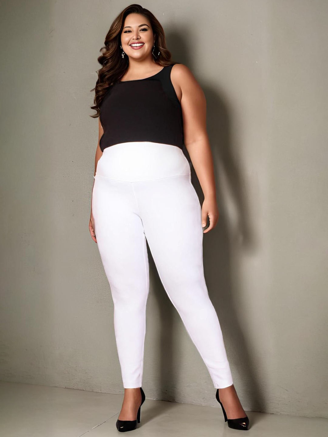 Amydus Women Plus Size Tummy Tucker Jeggings, White