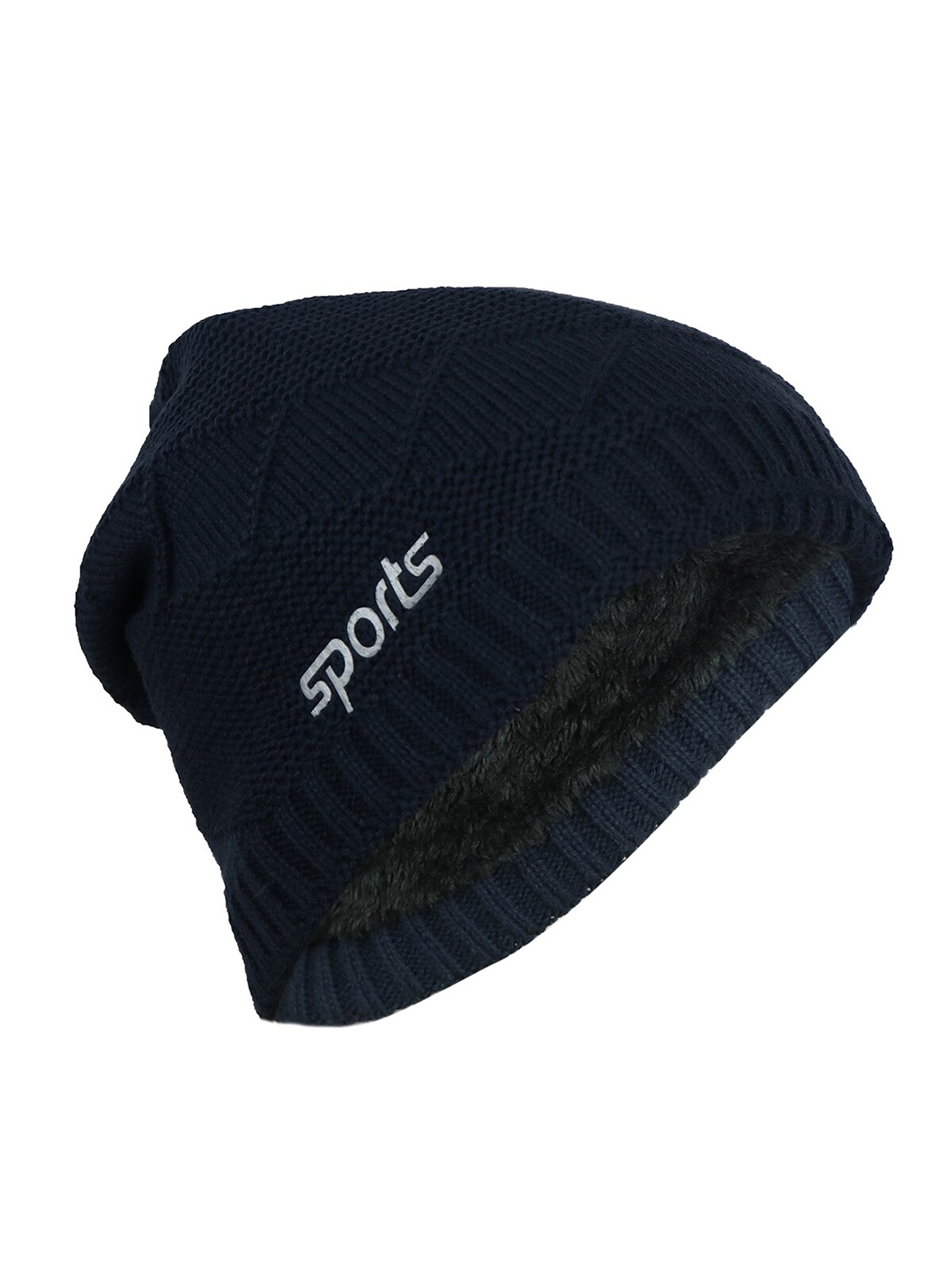 

Bunnywave Self Design Woolen Beanie, Navy blue