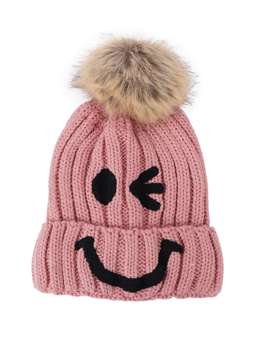 

Bunnywave Woolen pom pom Stylish Cap, Pink