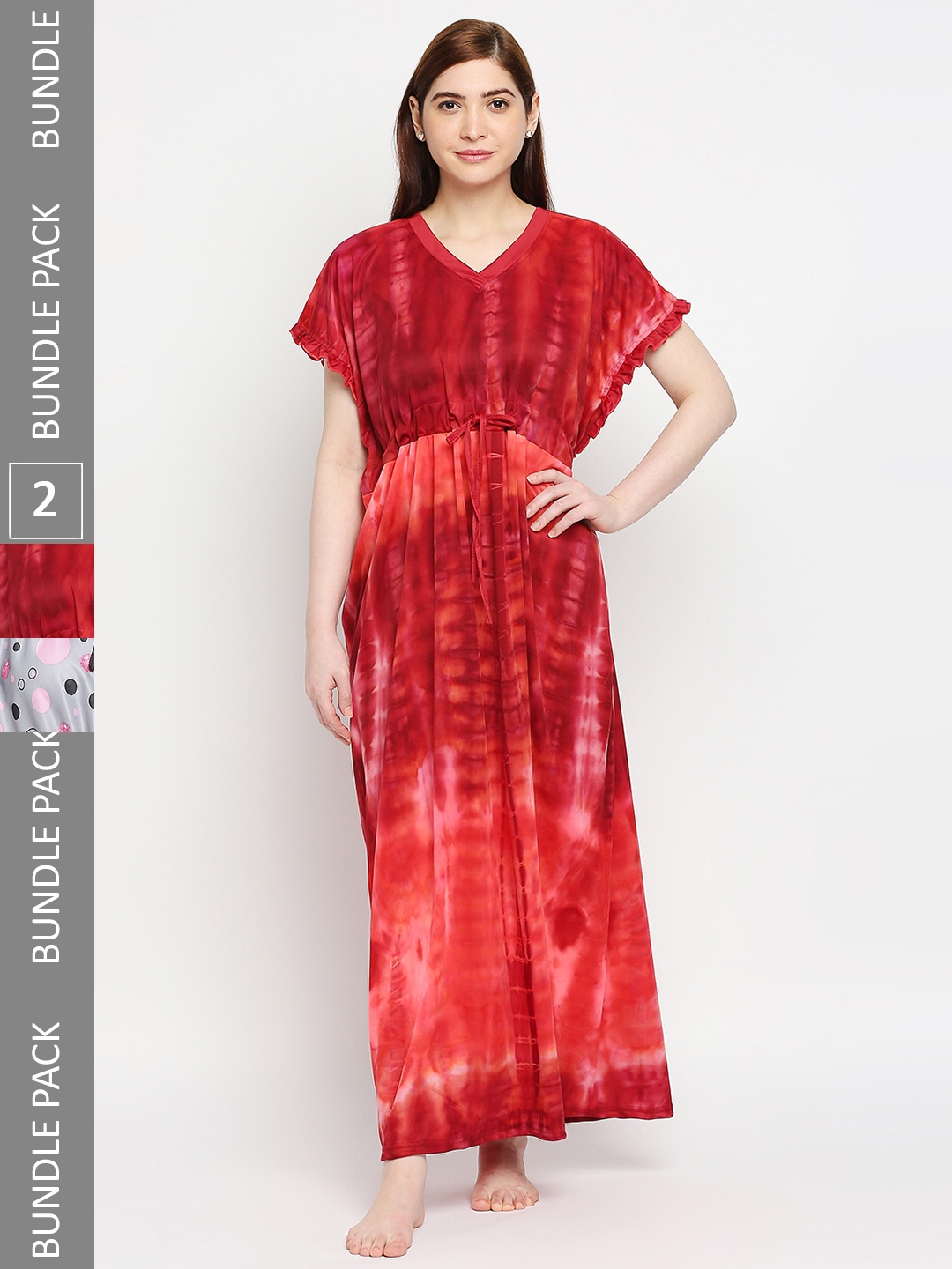 

Pretty Awesome Pack of 2 Printed Maxi Nightdress, Red