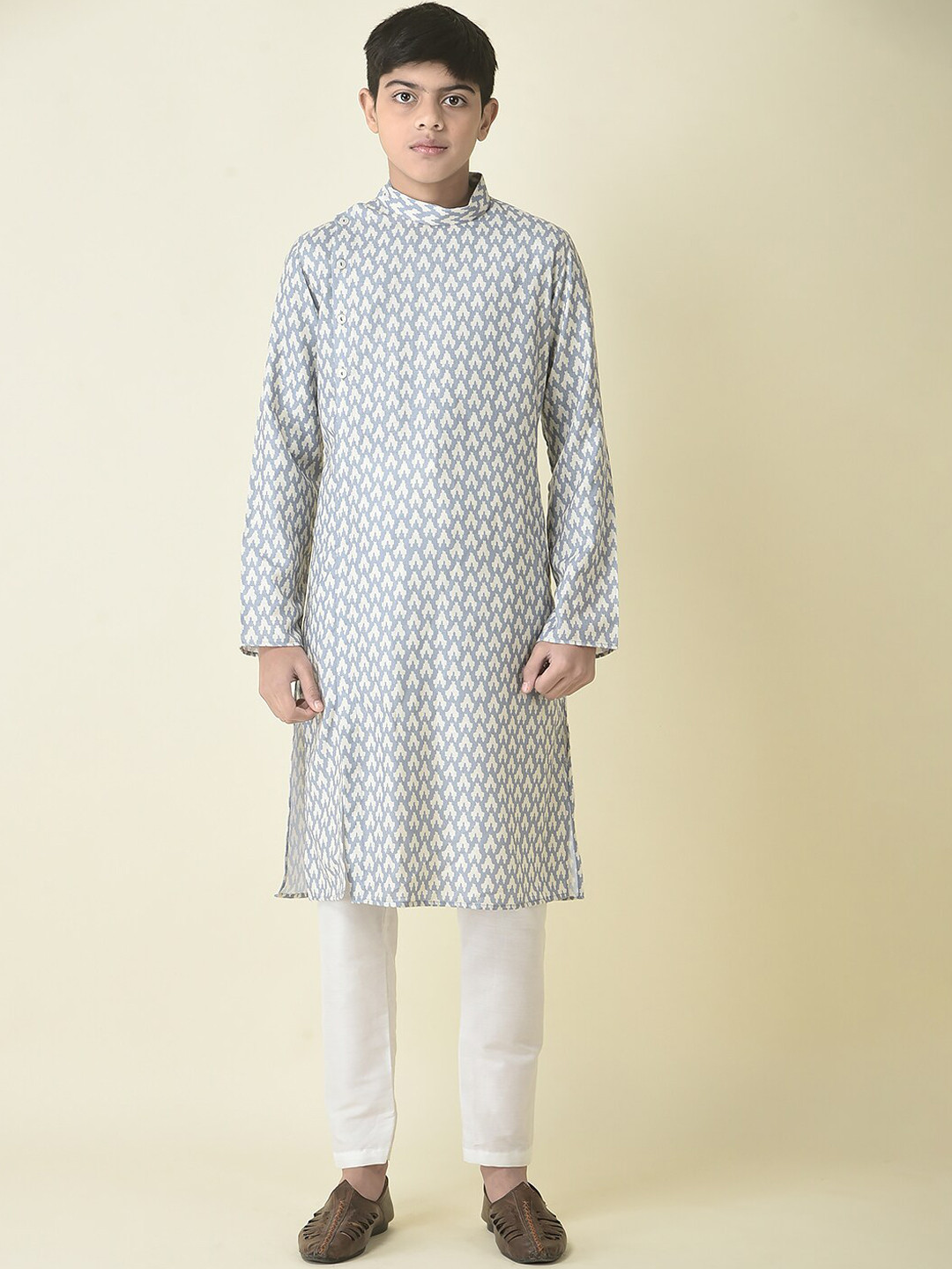 

TABARD Boys Printed Pure Cotton Kurta with Pyjamas, Grey