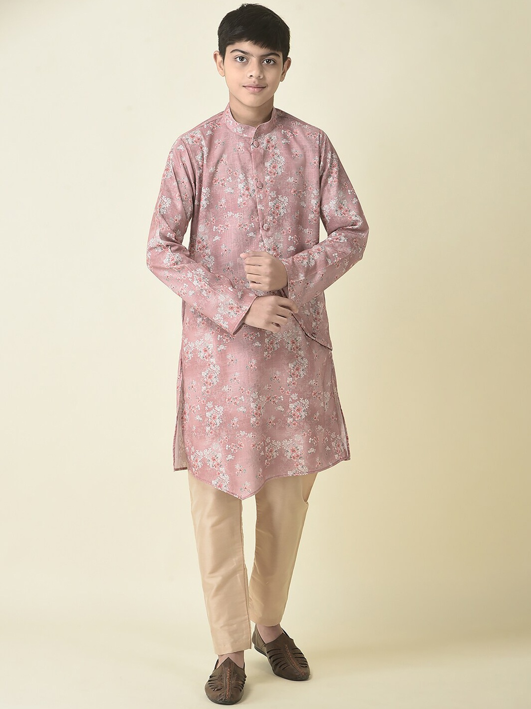 

TABARD Boys Floral Printed Pure Cotton Kurta with Pyjamas, Pink