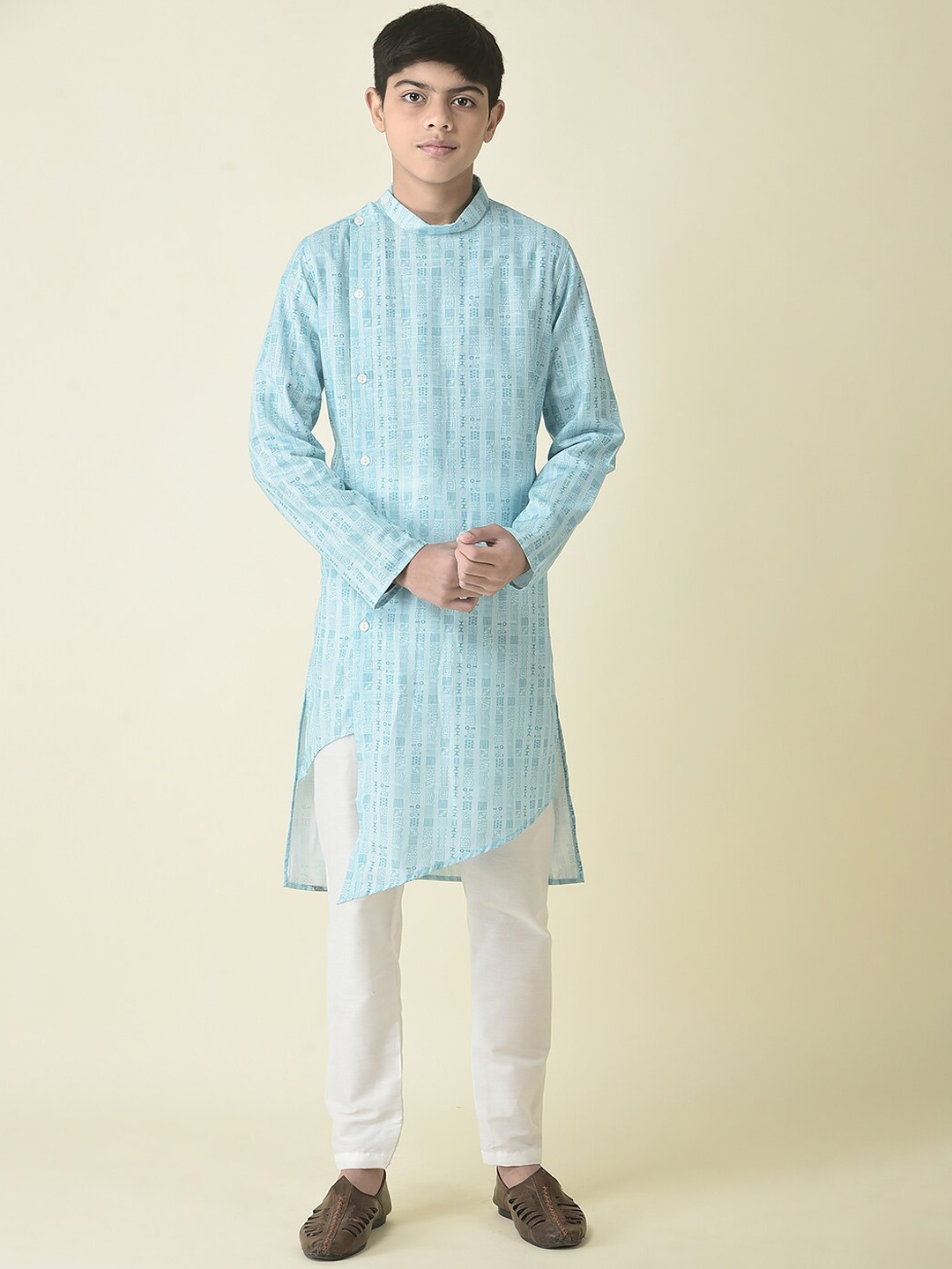 

TABARD Boys Printed Pure Cotton Kurta with Churidar, Blue