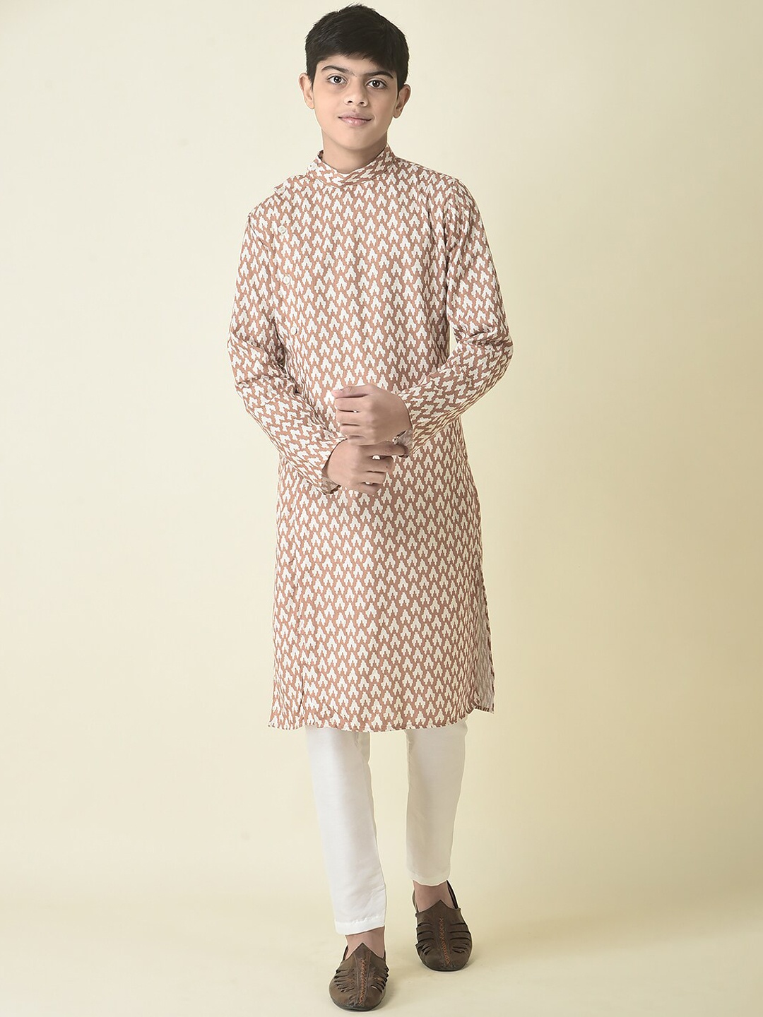 

TABARD Boys Printed Pure Cotton Kurta with Churidar, Mustard