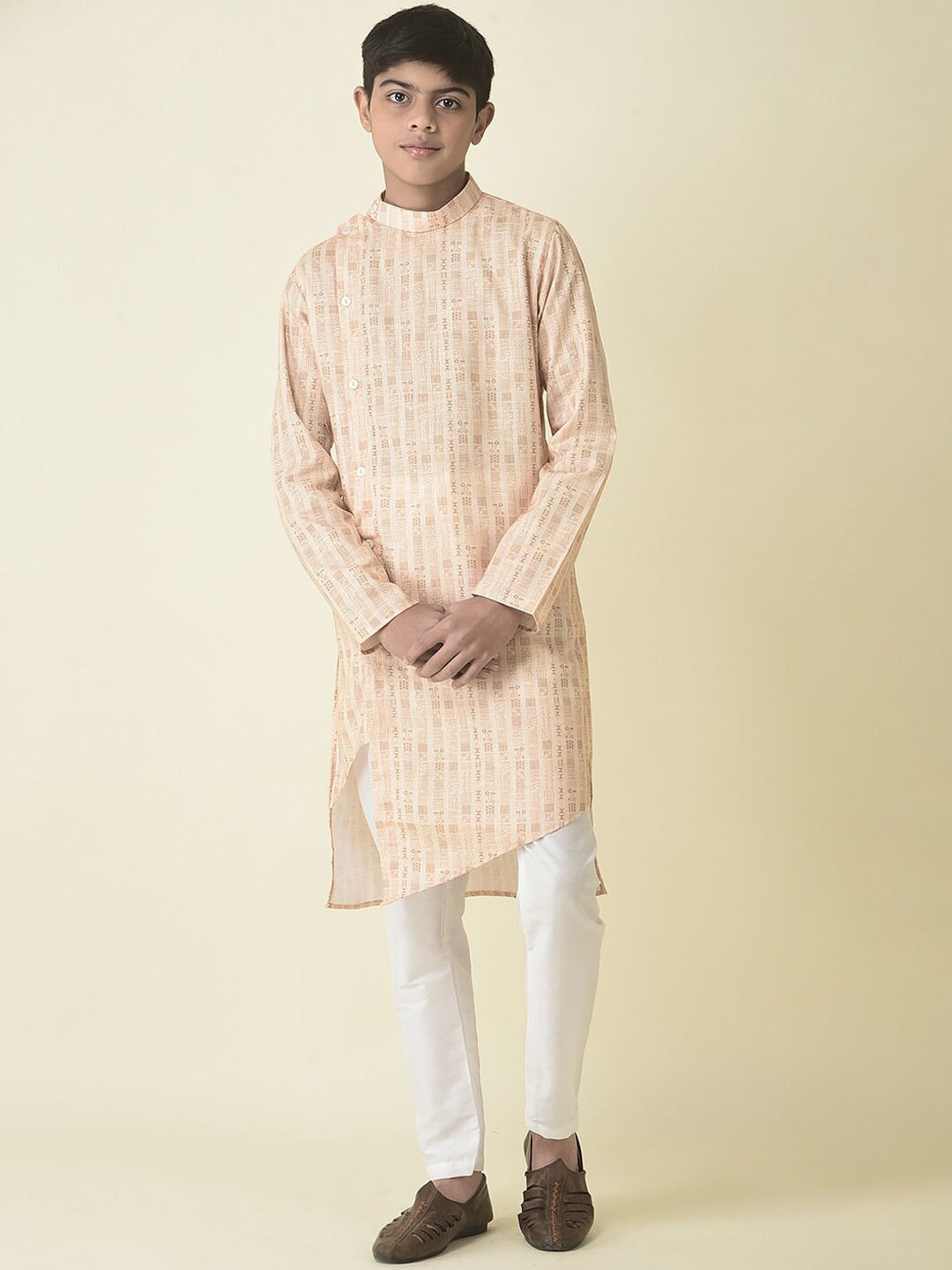 

TABARD Boys Printed Pure Cotton Kurta with Pyjamas, Yellow
