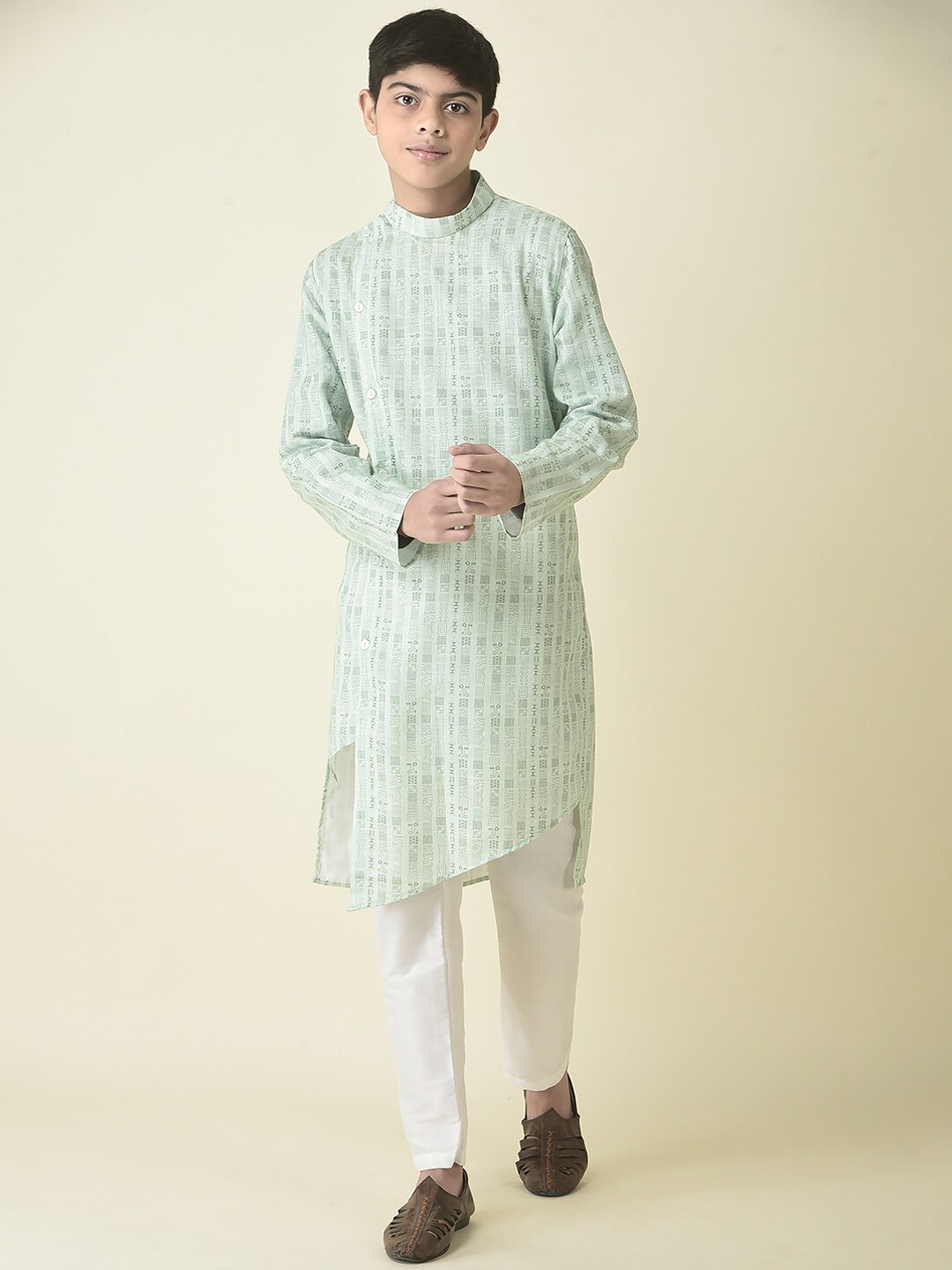 

TABARD Boys Printed Pure Cotton Kurta with Churidar, Green