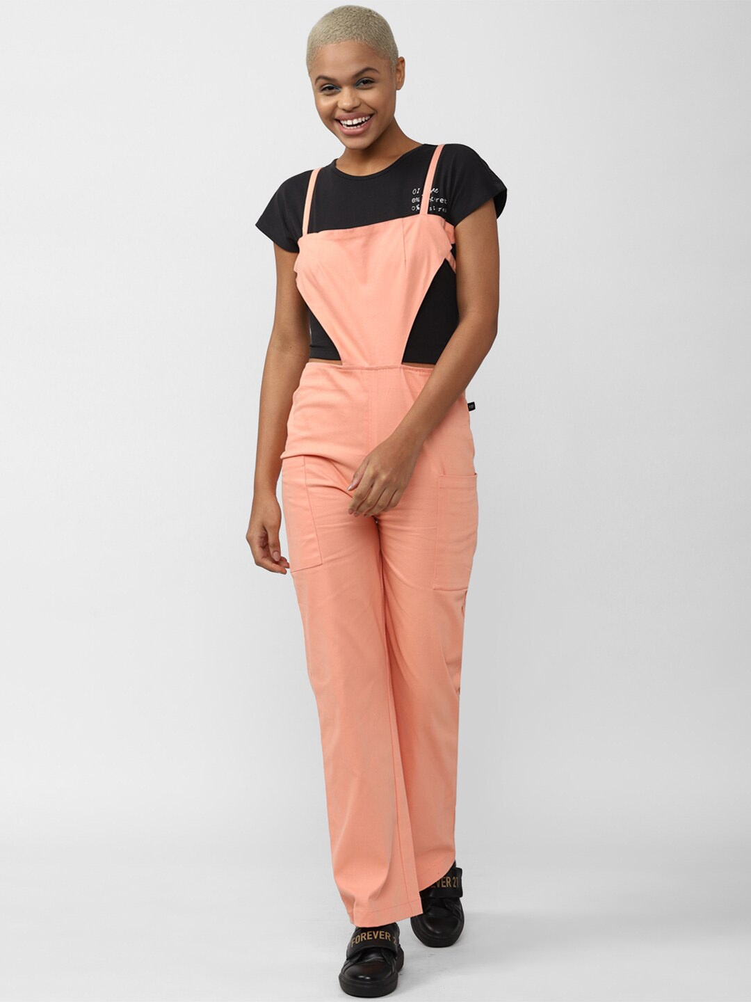 

FOREVER 21 Basic Square Neck Jumpsuit, Peach