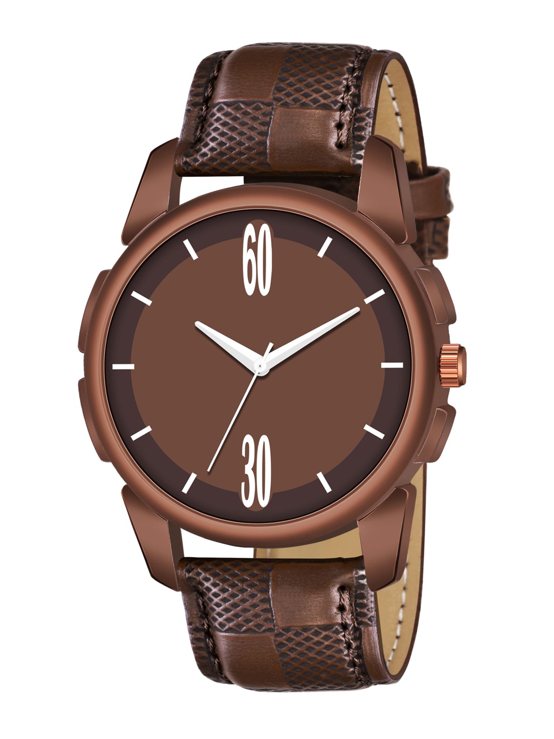 

Wuxi Men Embellished Dial & Leather Bracelet Style Straps Analogue Watch M-751, Brown