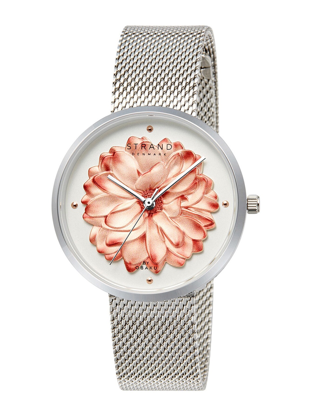 

STRAND BY OBAKU Women White Brass Dial & Silver Toned Stainless Steel Bracelet Style Straps Digital Watch