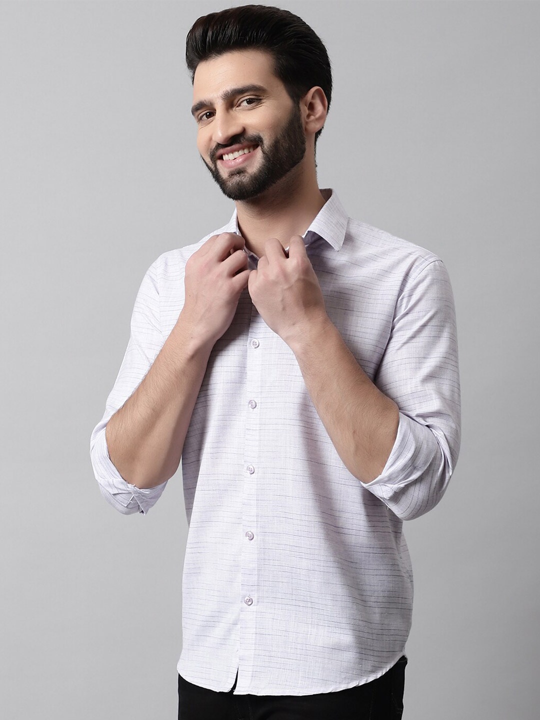 

JAINISH Men Classic Horizontal Stripes Striped Cotton Casual Shirt, Off white