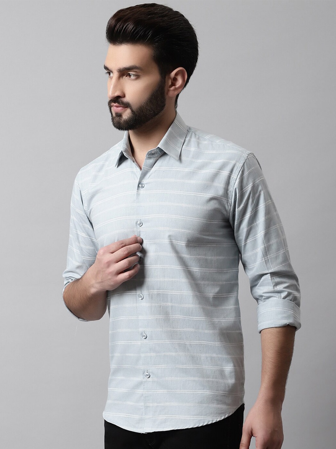 

JAINISH Men Classic Horizontal Stripes Striped Cotton Casual Shirt, Grey