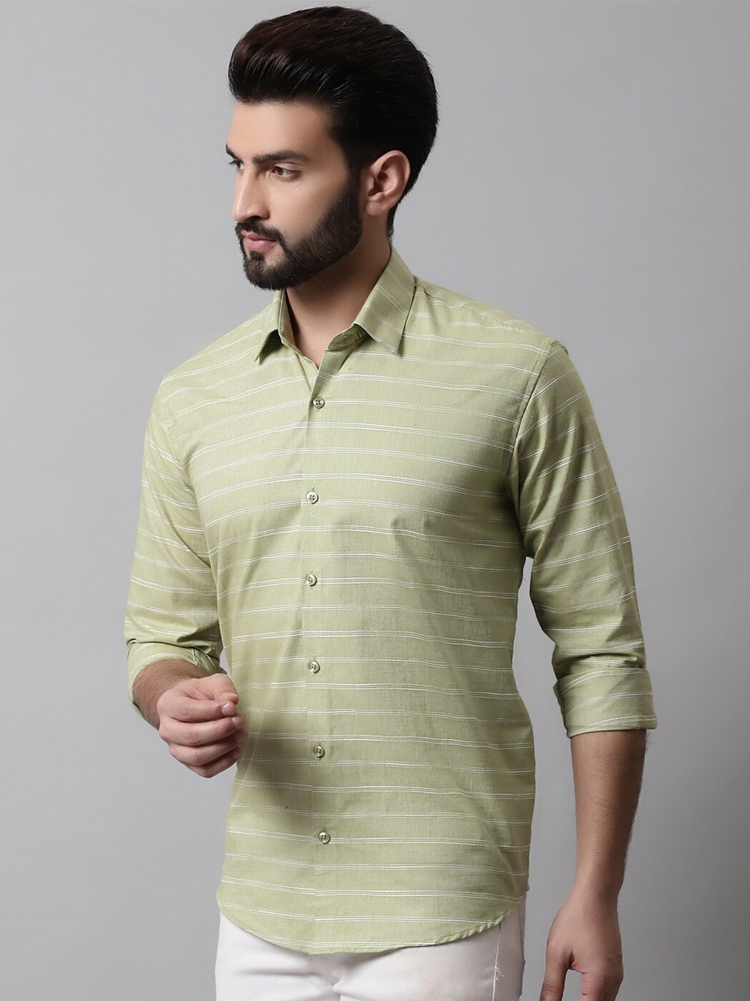 

JAINISH Men Classic Horizontal Stripes Striped Cotton Casual Shirt, Green