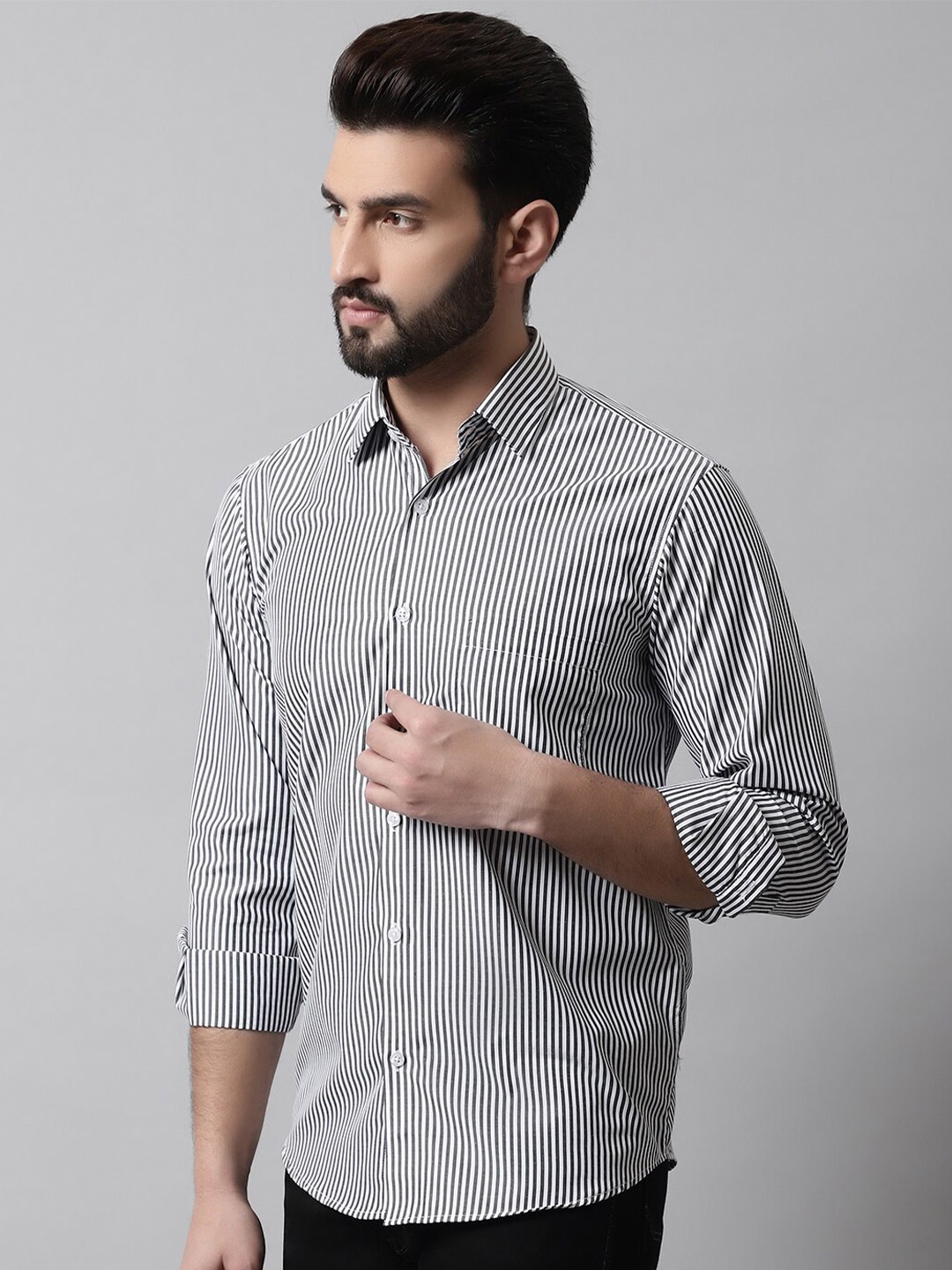 

JAINISH Men Classic Striped Cotton Casual Shirt, Grey