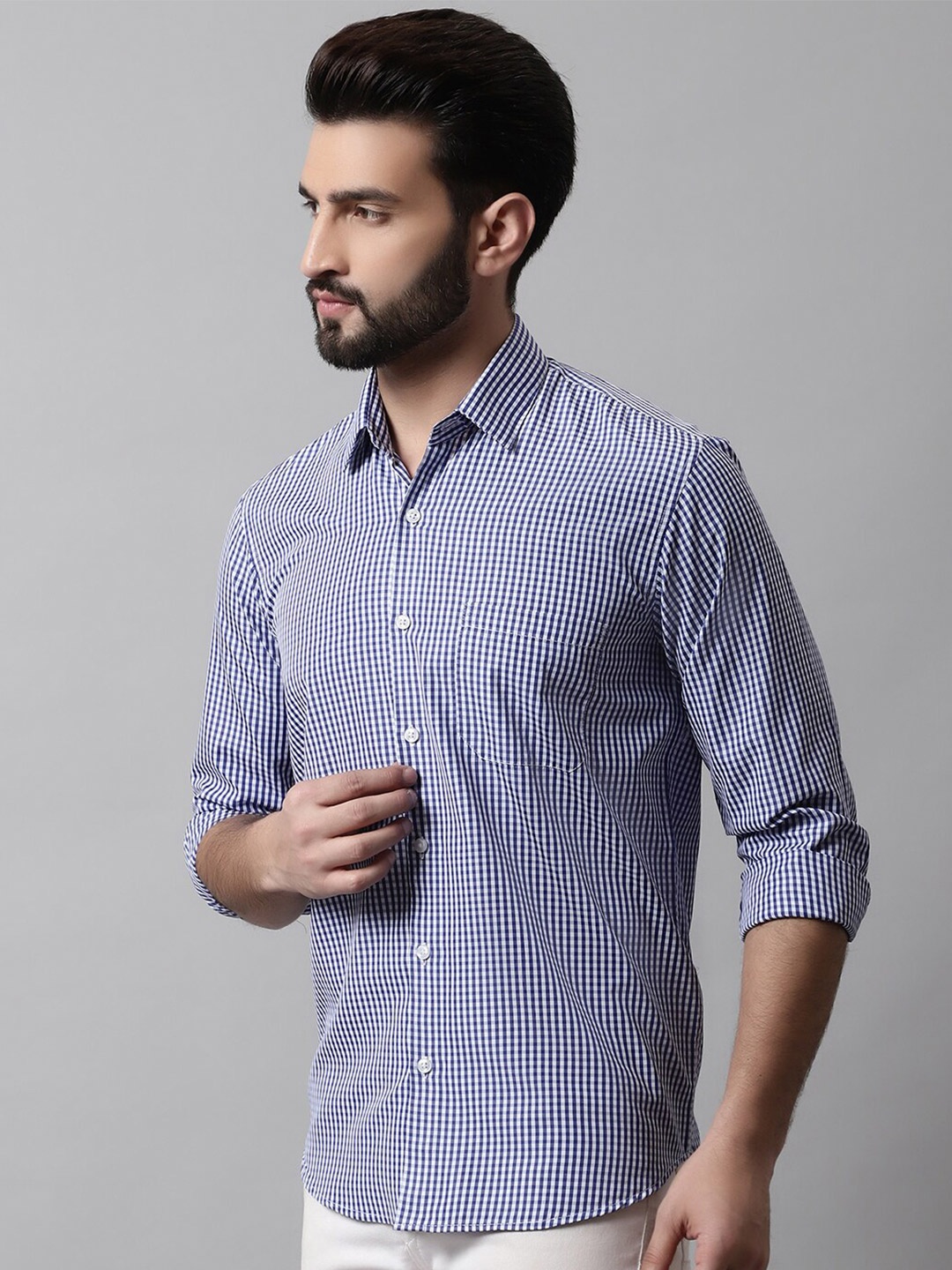 

JAINISH Men Classic Gingham Checked Cotton Casual Shirt, Blue