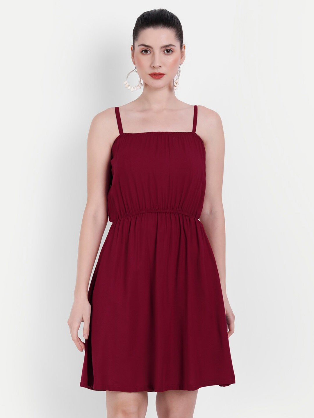 

Globon Impex Women Fit & Flare Dress, Maroon
