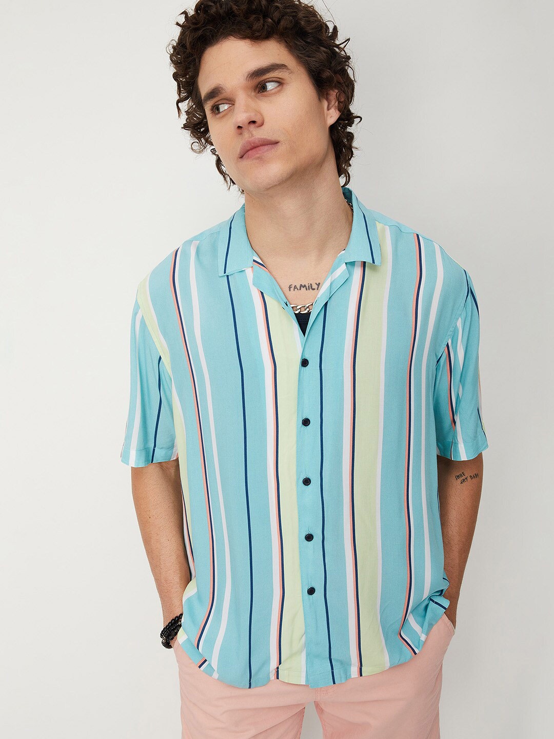 

max Spread Collar Striped Casual Shirt, Blue