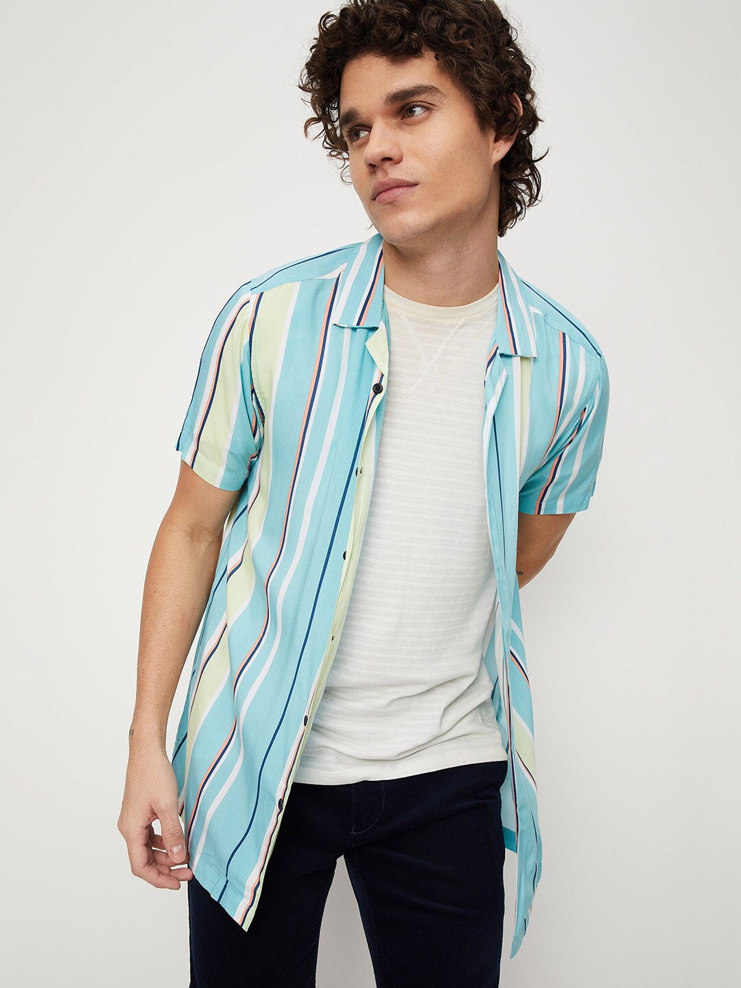 

max Spread Collar Striped Casual Shirt, Blue