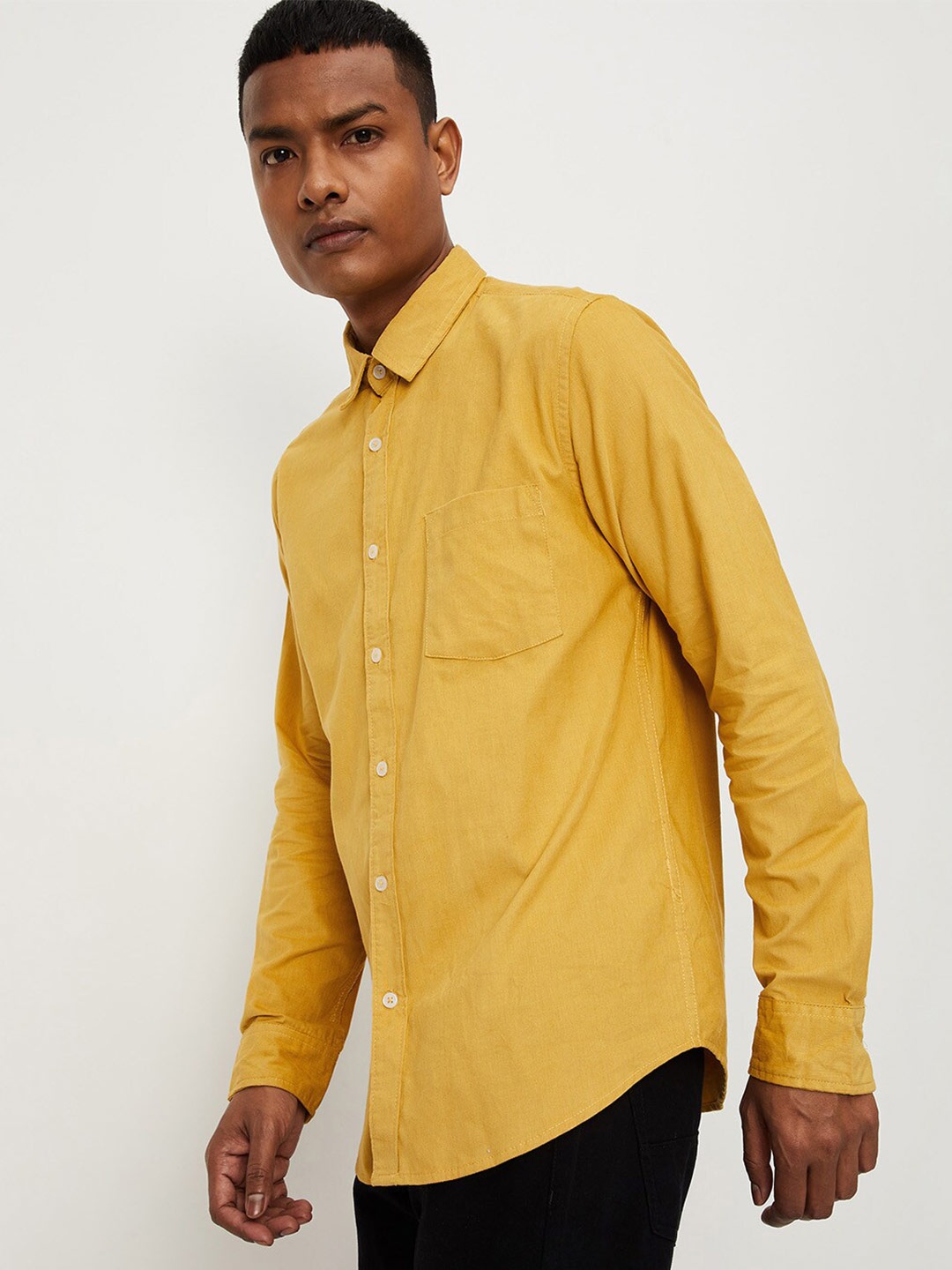 

max Men Pure Cotton Spread Collar Casual Shirt, Mustard