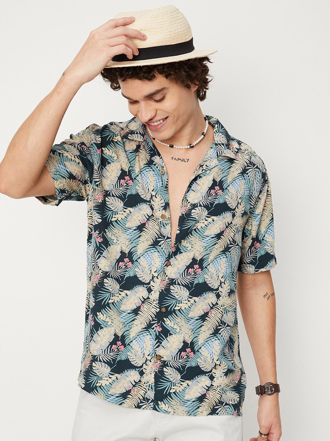 

max Men Floral Printed Casual Shirt, Blue