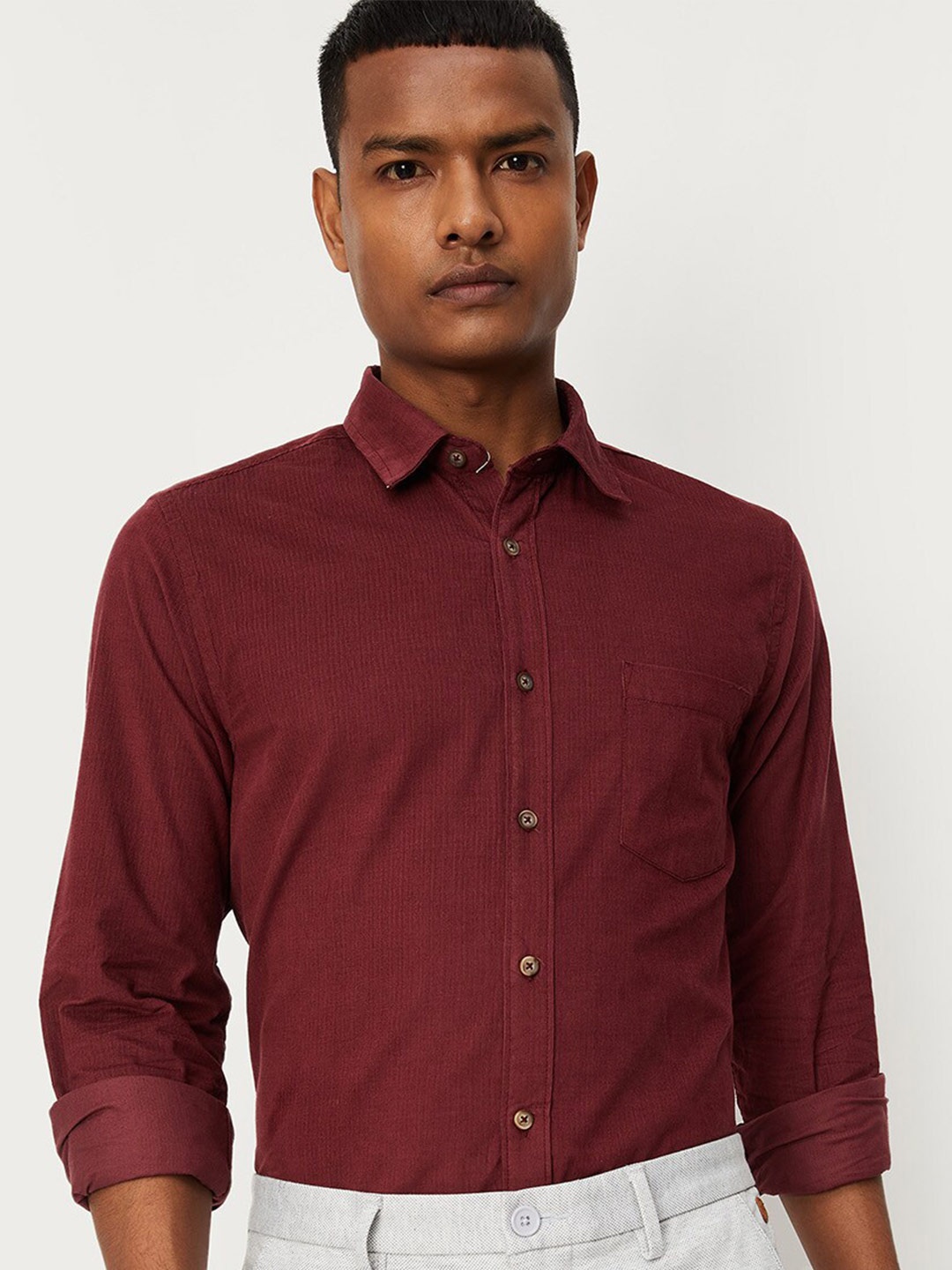 

max Men Pure Cotton Long Sleeves Casual Shirt, Maroon