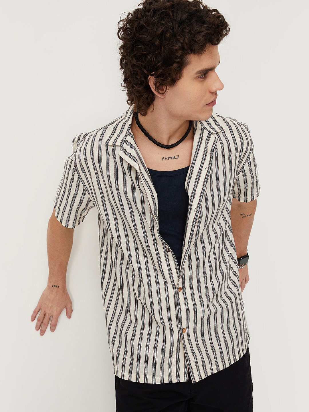 

max Men Pure Cotton Striped Casual Shirt, Off white