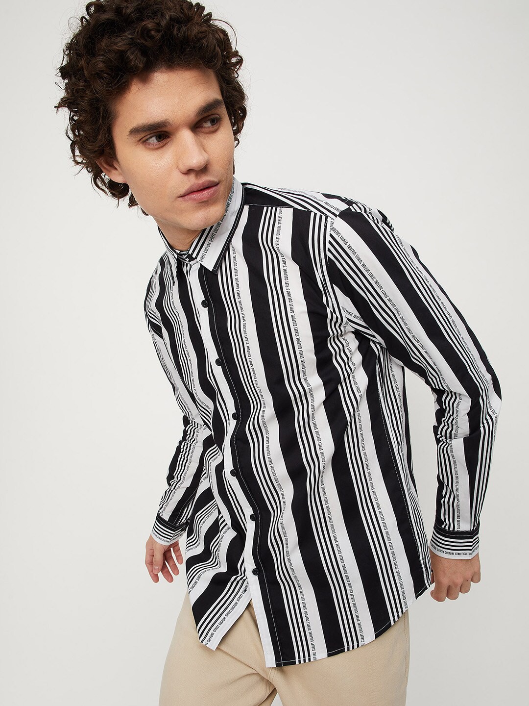 

max Men Pure Cotton Striped Casual Shirt, White