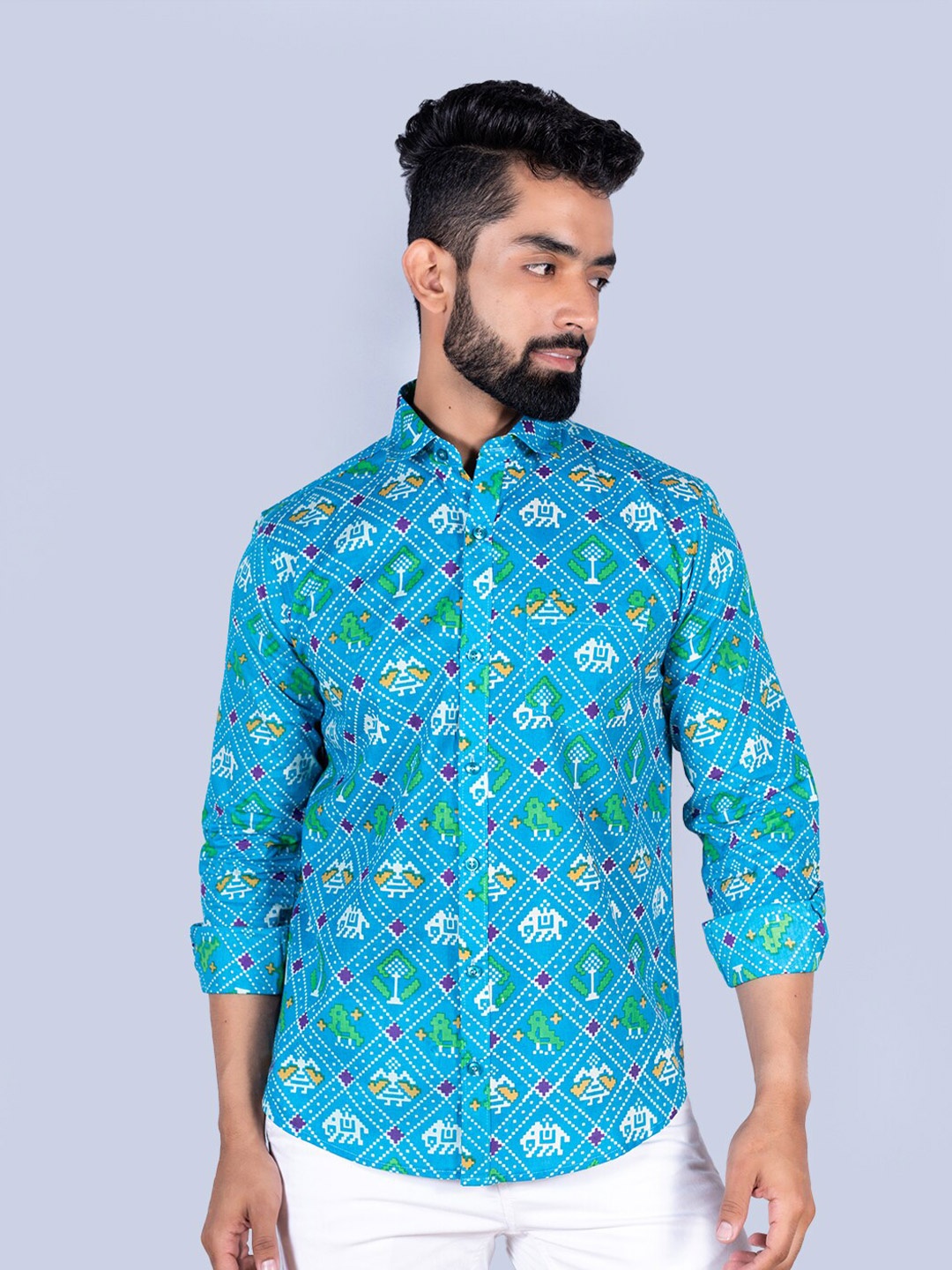 

Tistabene Men Animal Printed Cotton Casual Shirt, Blue