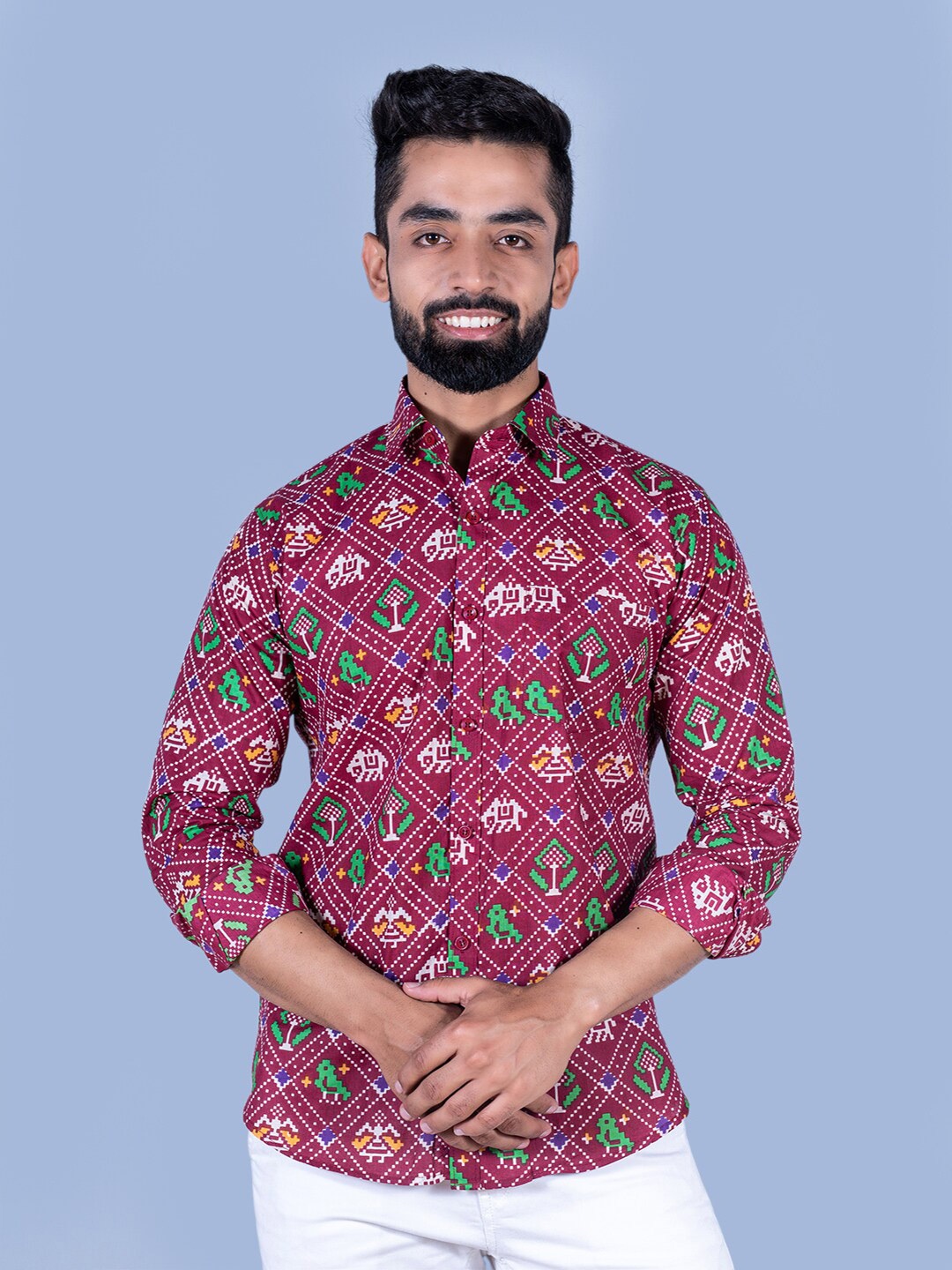 

Tistabene Men Animal Printed Cotton Casual Shirt, Maroon