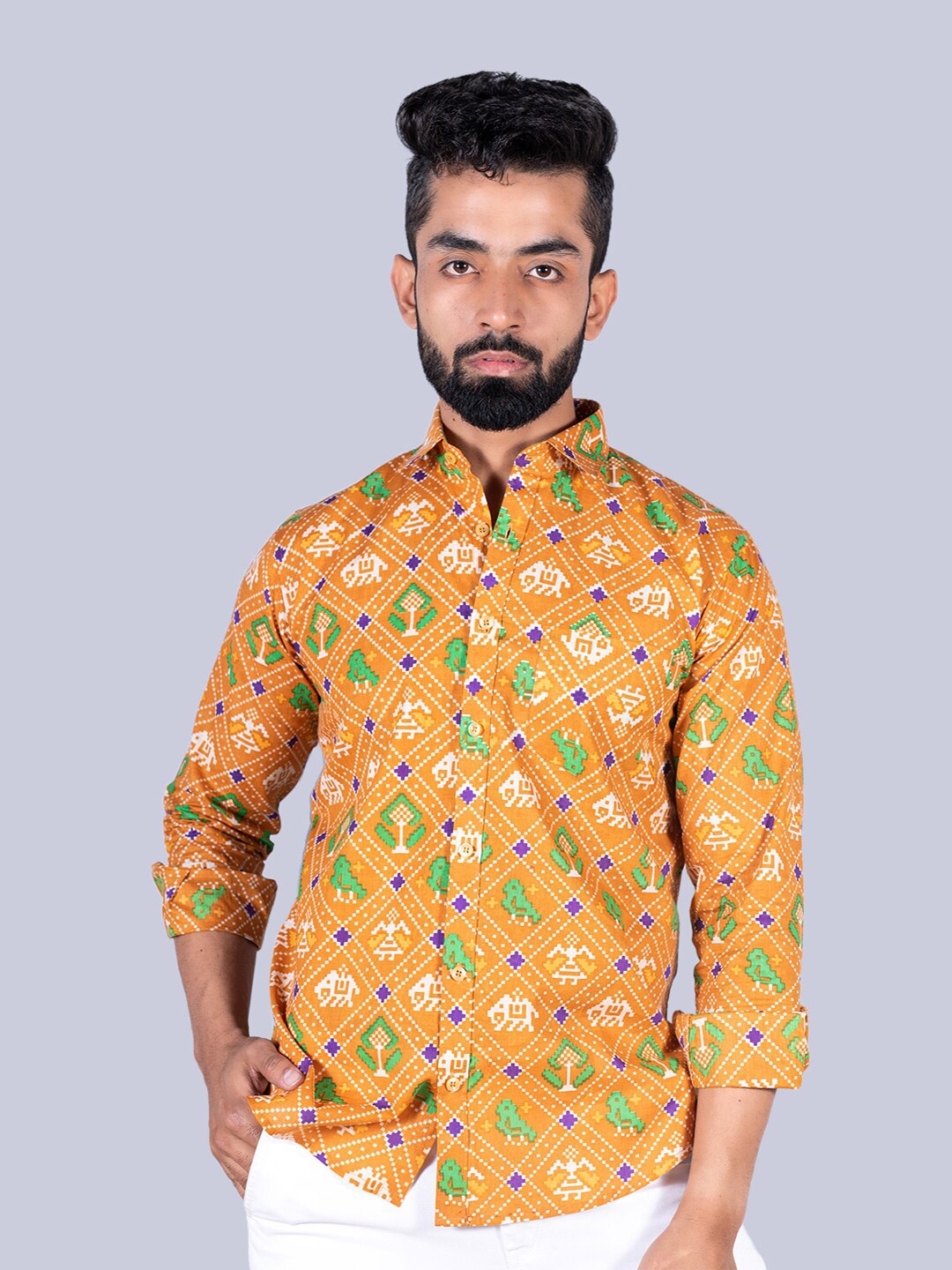 

Tistabene Men Animal Printed Cotton Casual Shirt, Yellow