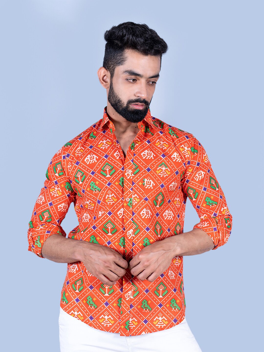 

Tistabene Men Animal Printed Cotton Casual Shirt, Orange