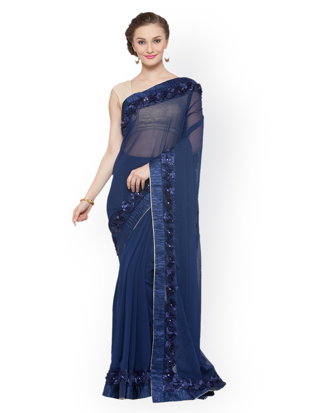 

Kvsfab Blue Solid Pure Georgette Saree