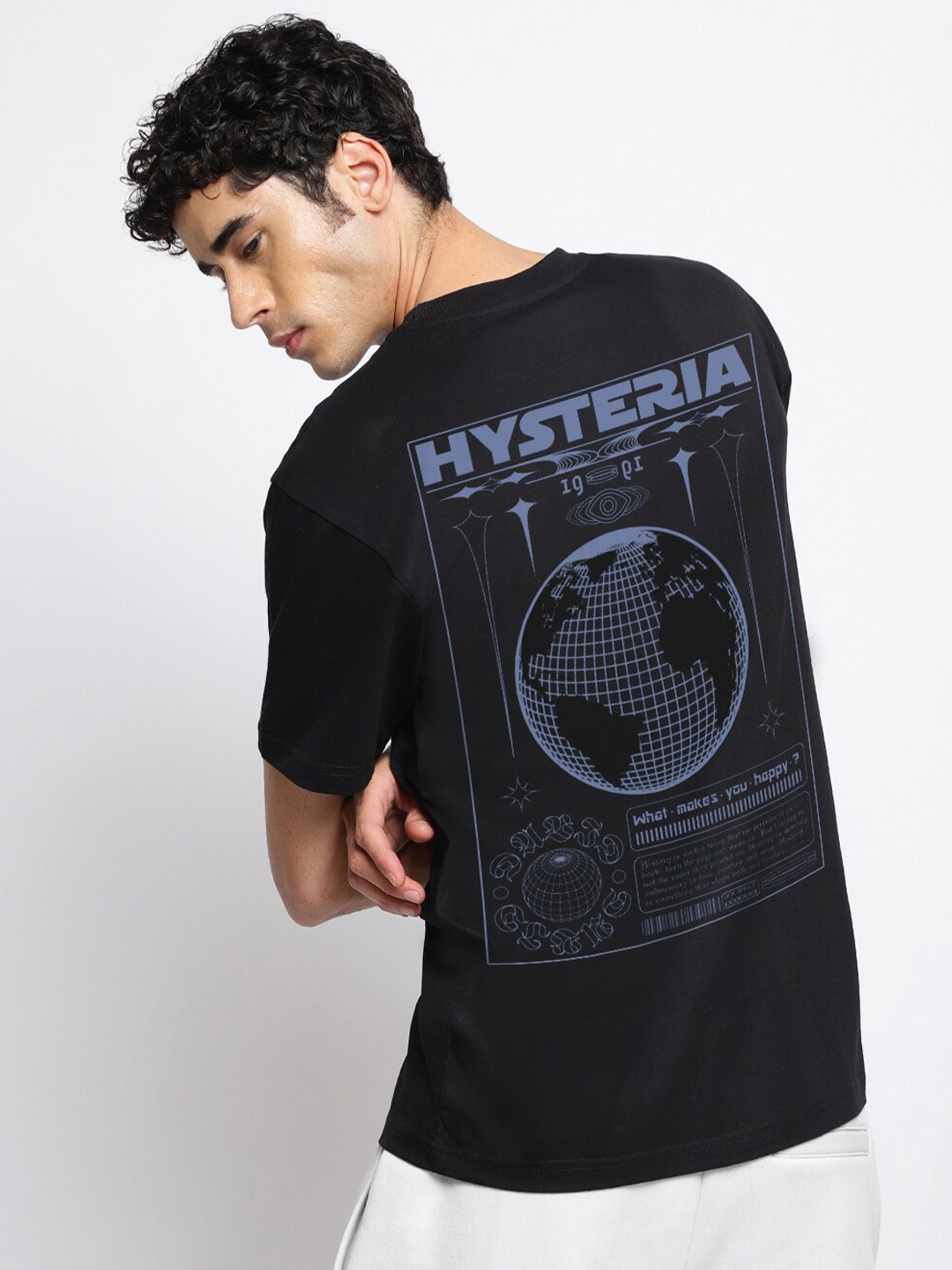 

THREADCURRY Men Printed Oversized Streetwear Tshirt, Black