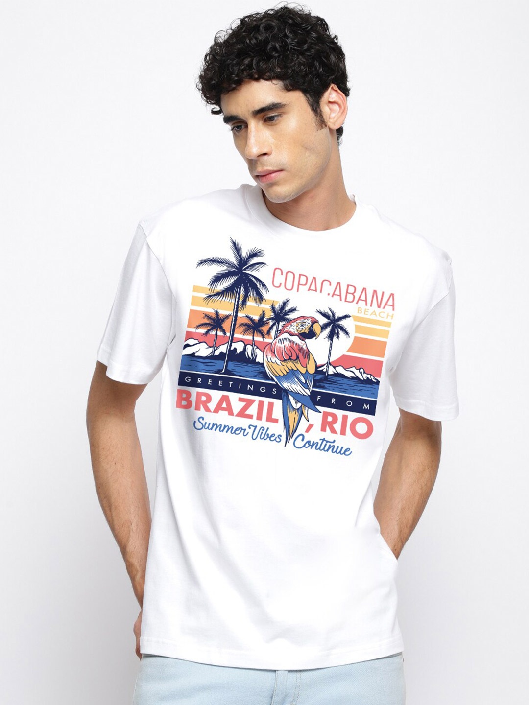 

THREADCURRY Men Printed Oversized Streetwear Tshirt, White