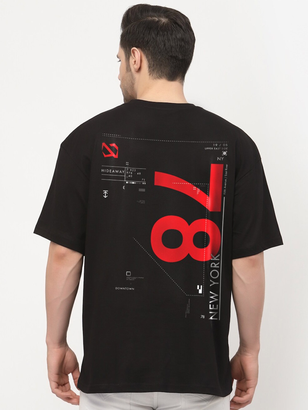 

THREADCURRY Men Alphanumeric Back Print Oversized Streetwear Cotton T-shirt, Black