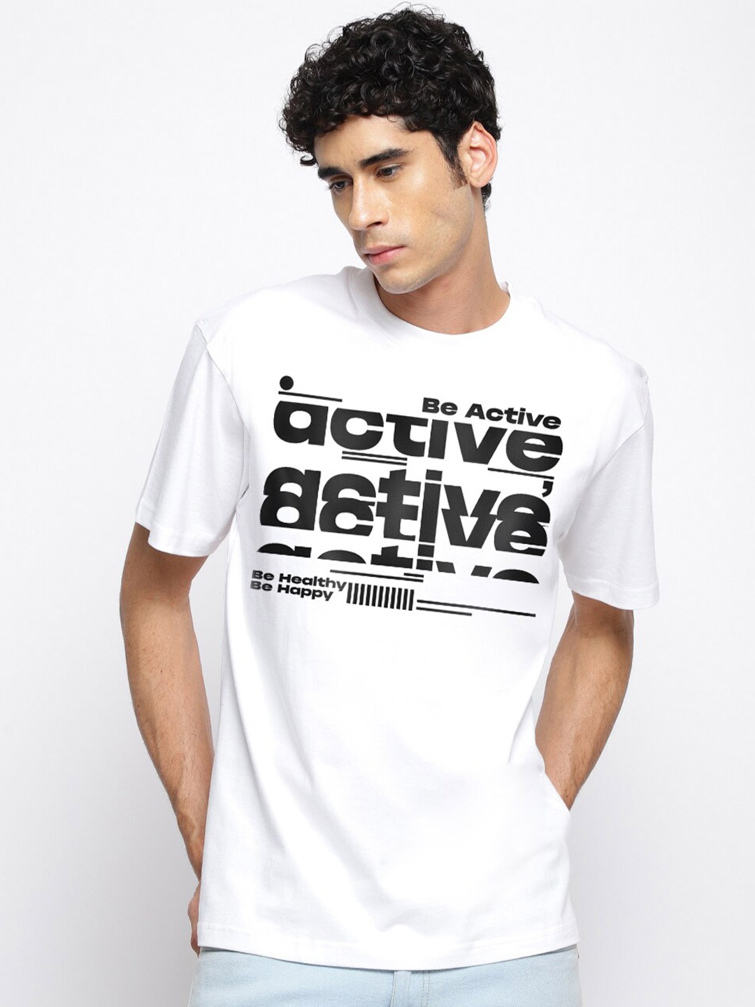 

THREADCURRY Men Printed Oversized Streetwear Tshirt, White