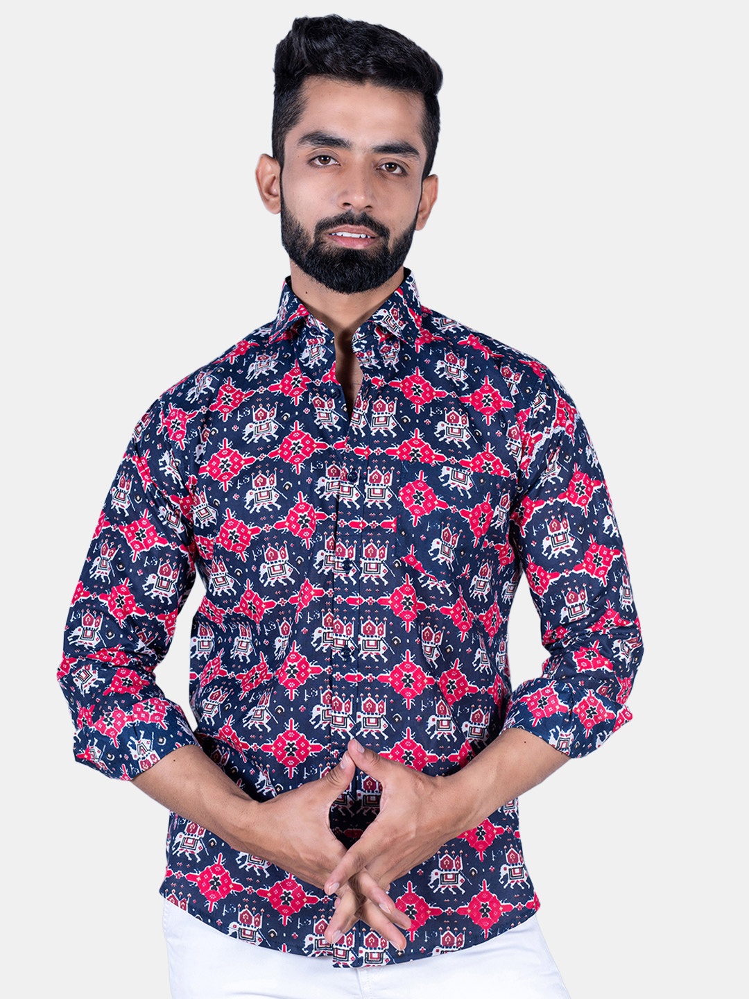 

Tistabene Men Elephant Ikat Printed Cotton Casual Shirt, Pink