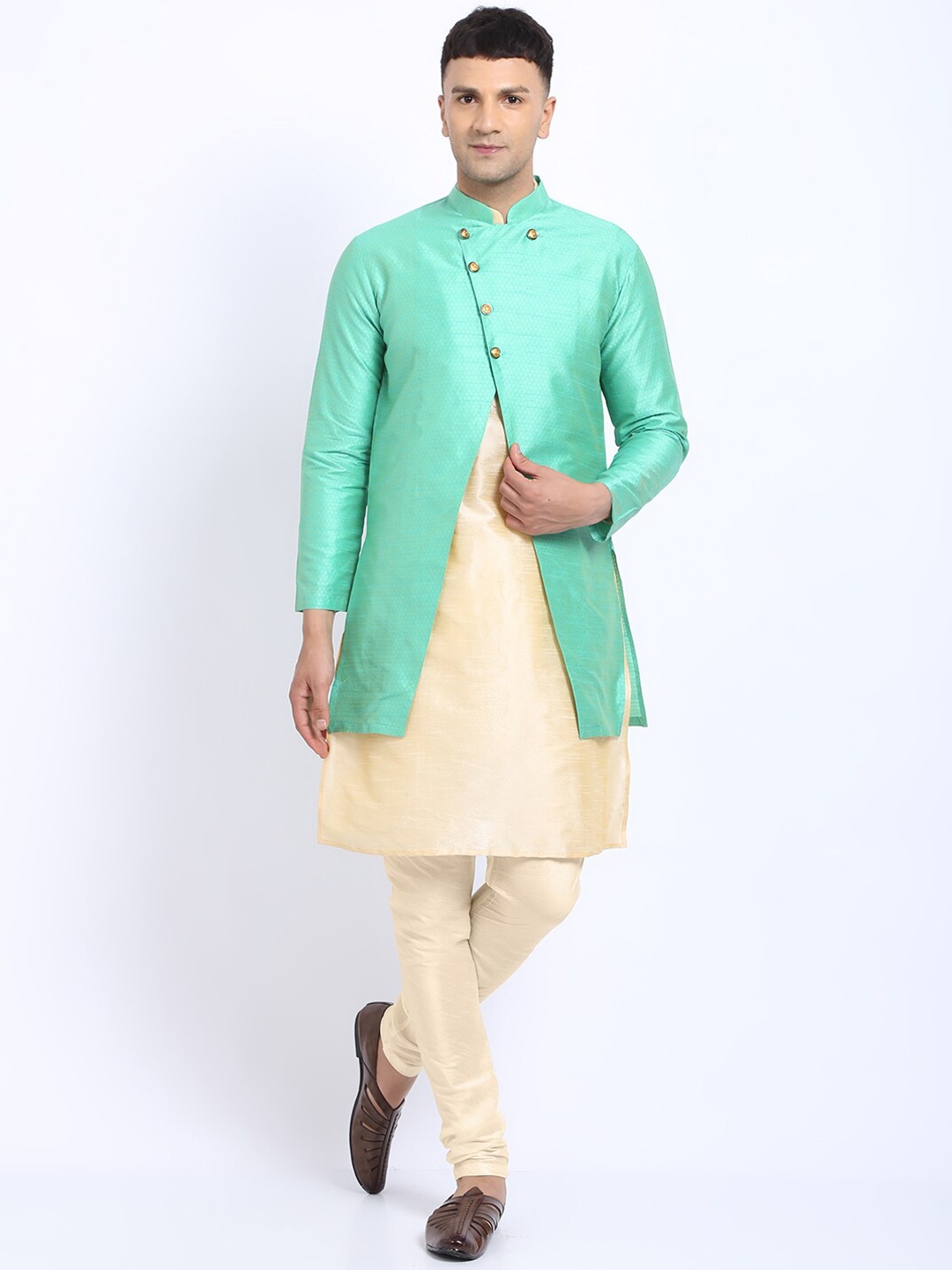 

TREEMODA Men Raw Silk Kurta with Churidar, Green