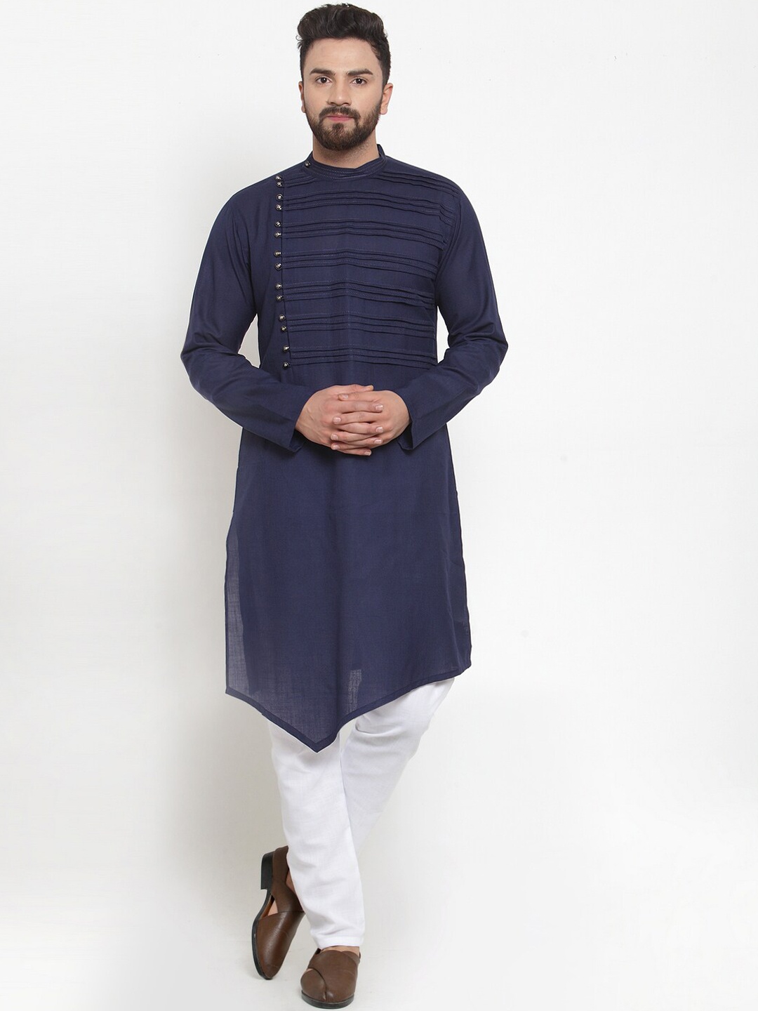 

TREEMODA Men Striped Pure Cotton Kurta with Pyjamas, Navy blue