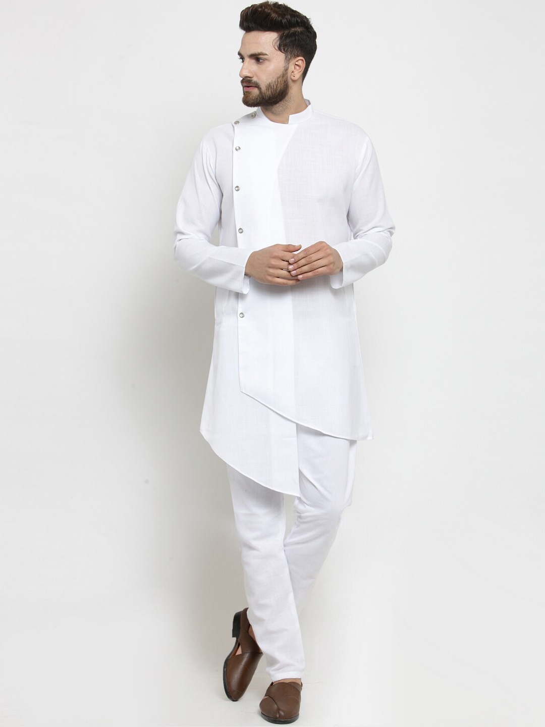 

TREEMODA Men Linen Kurta with Pyjamas, White