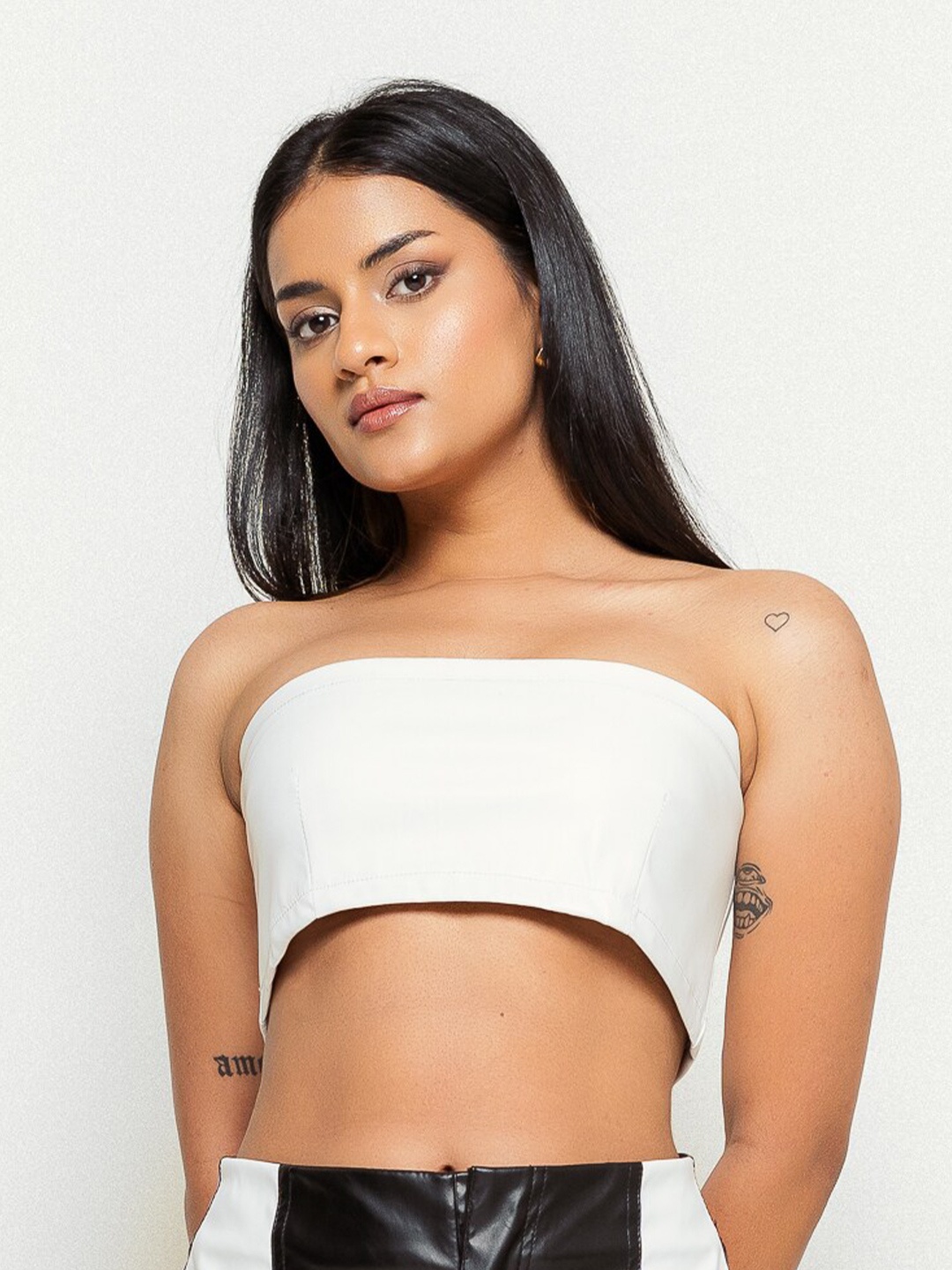 

FREAKINS Leather Tube Crop Top, White