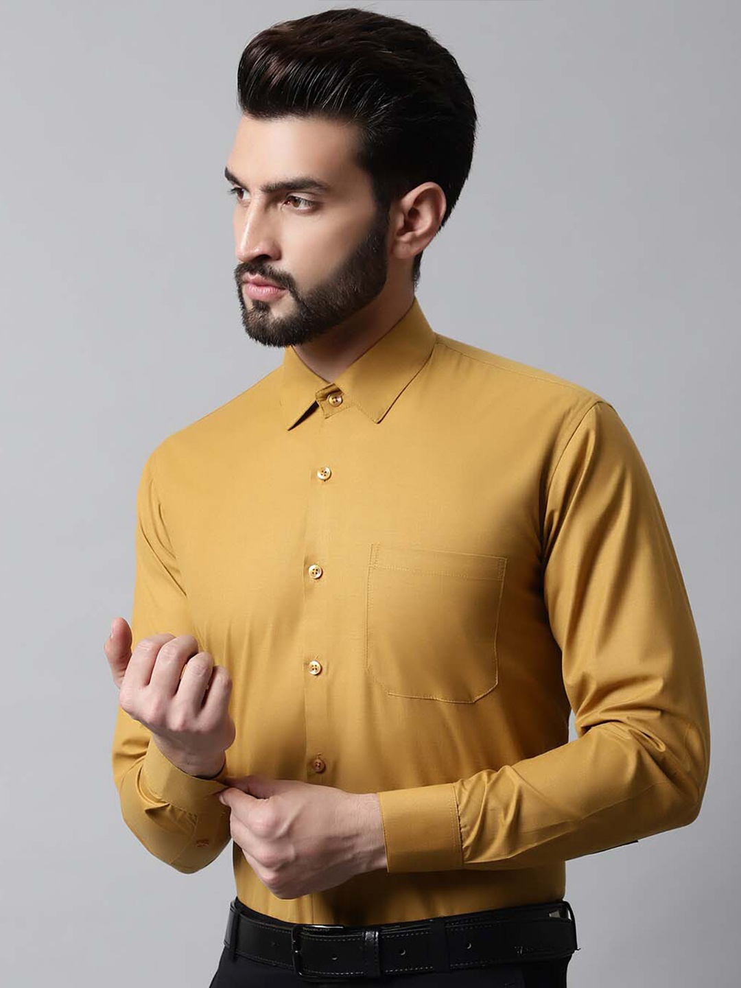 

JAINISH Men Classic Pure Cotton Formal Shirt, Mustard