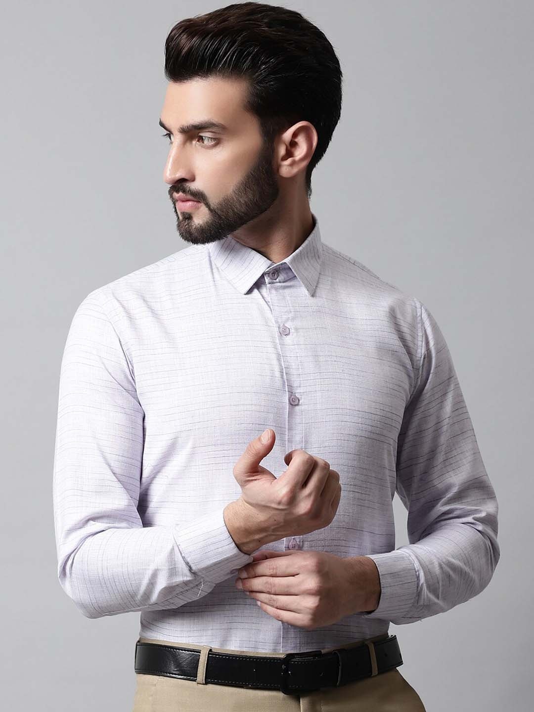 

JAINISH Men Classic Horizontal Striped Formal Pure Cotton Shirt, Grey