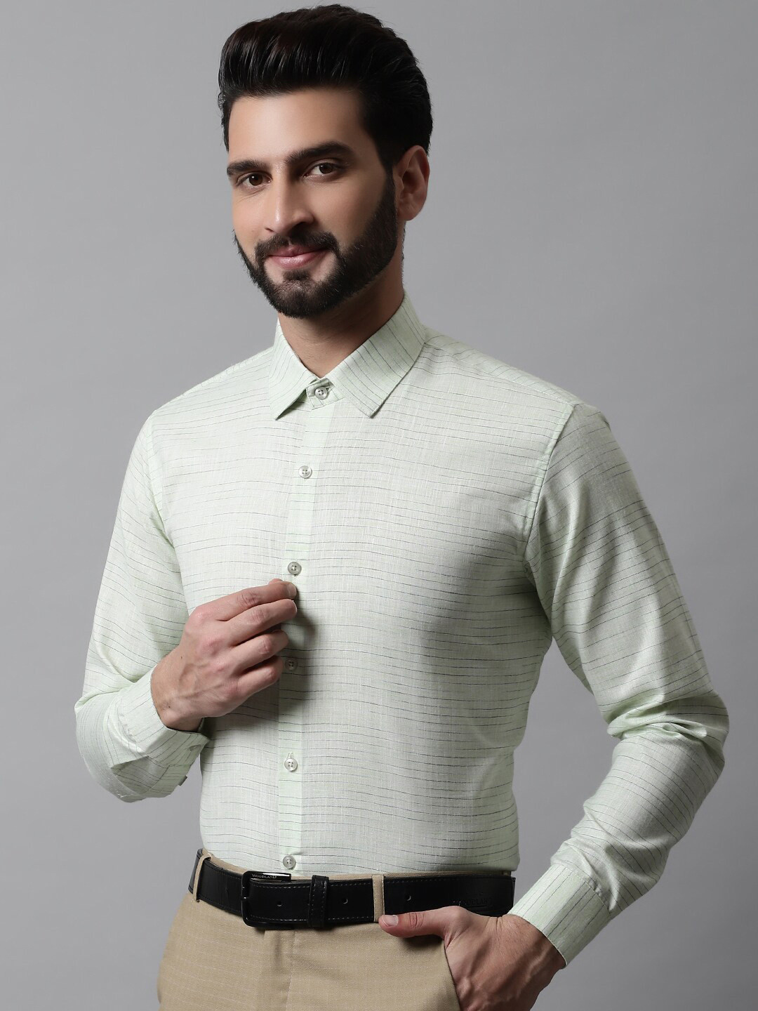 

JAINISH Men Classic Horizontal Striped Formal Pure Cotton Shirt, Grey