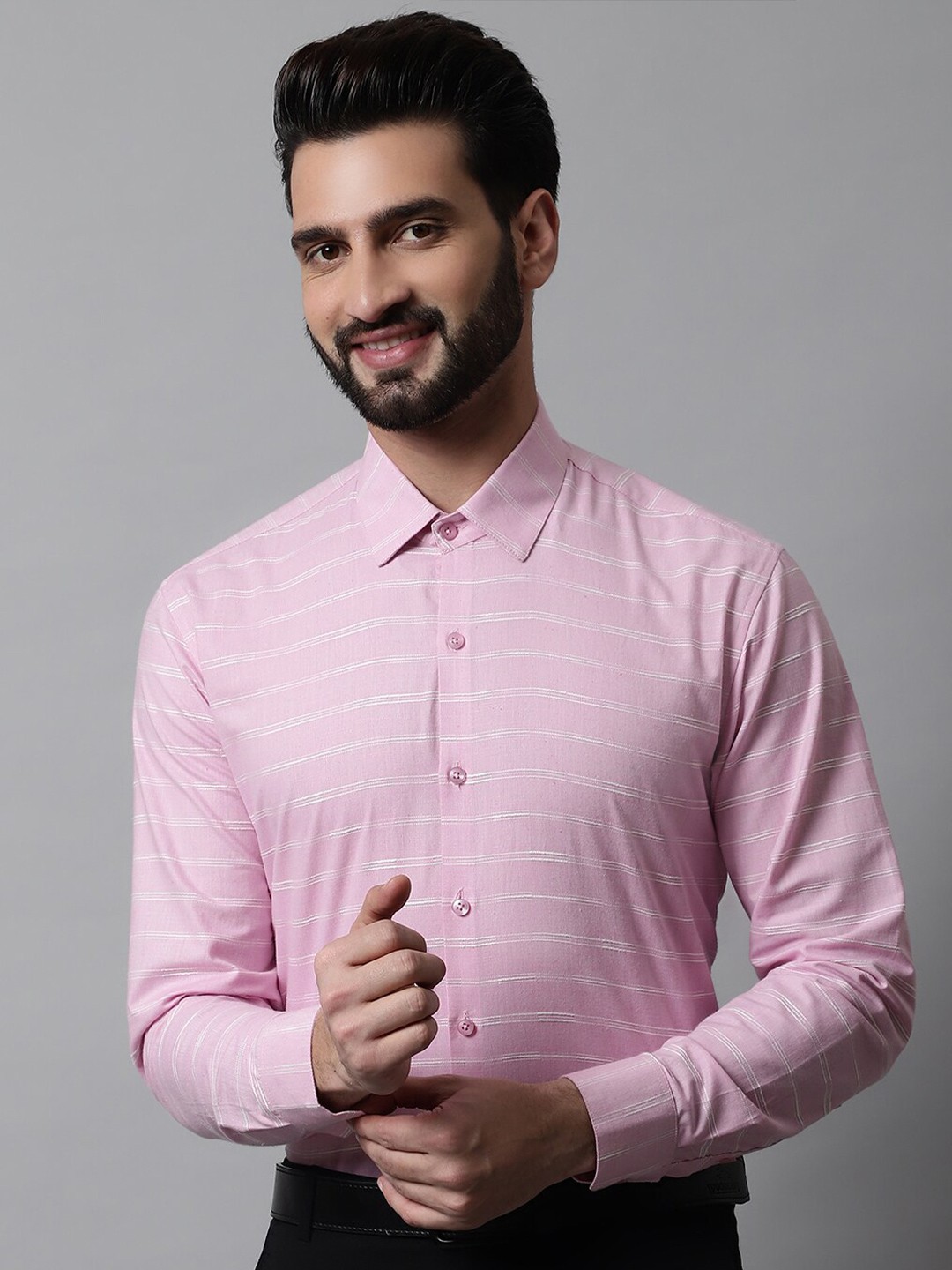 

JAINISH Men Classic Horizontal Striped Formal Shirt, Pink
