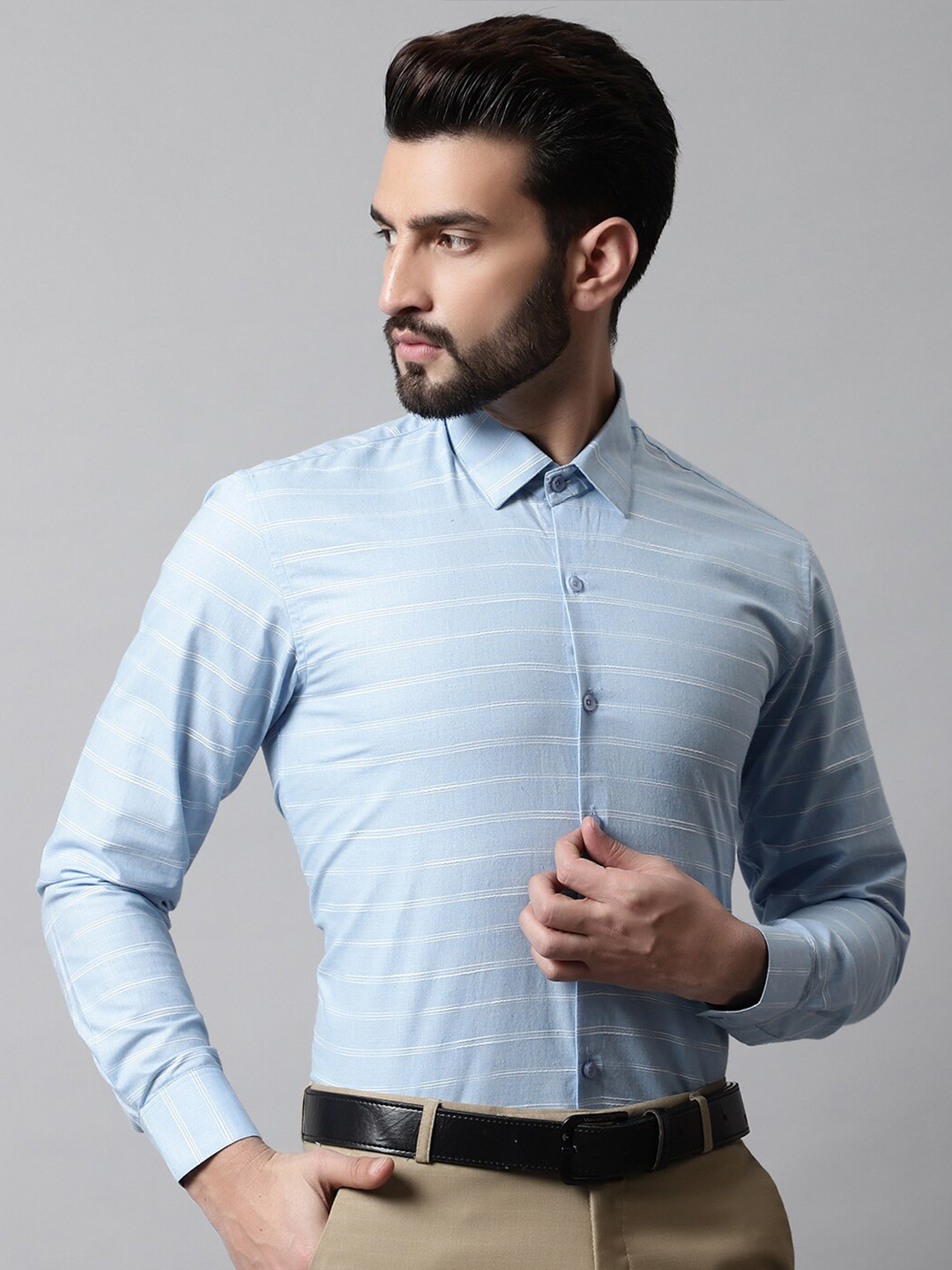 

JAINISH Men Classic Horizontal Striped Formal Pure Cotton Shirt, Blue
