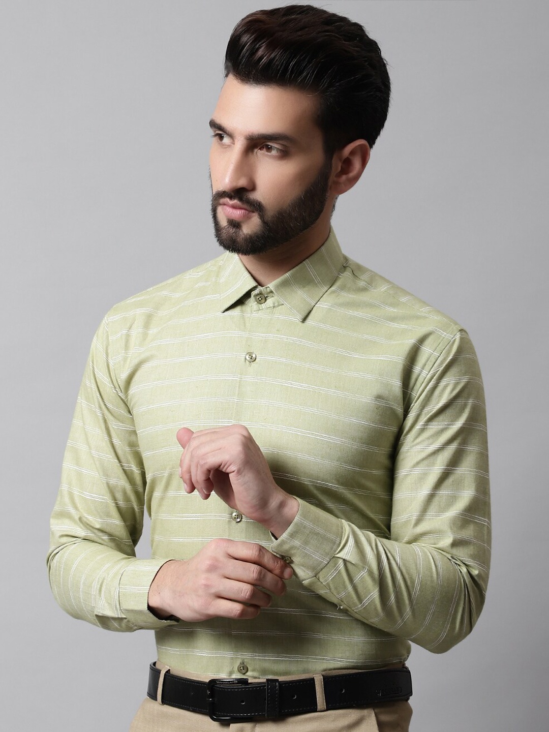 

JAINISH Men Classic Horizontal Striped Formal Pure Cotton Shirt, Green