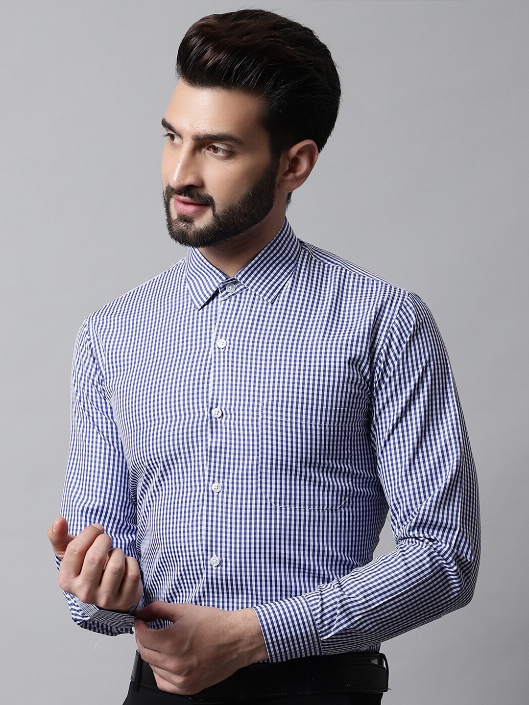 

JAINISH Men Classic Gingham Checked Formal Shirt, Blue